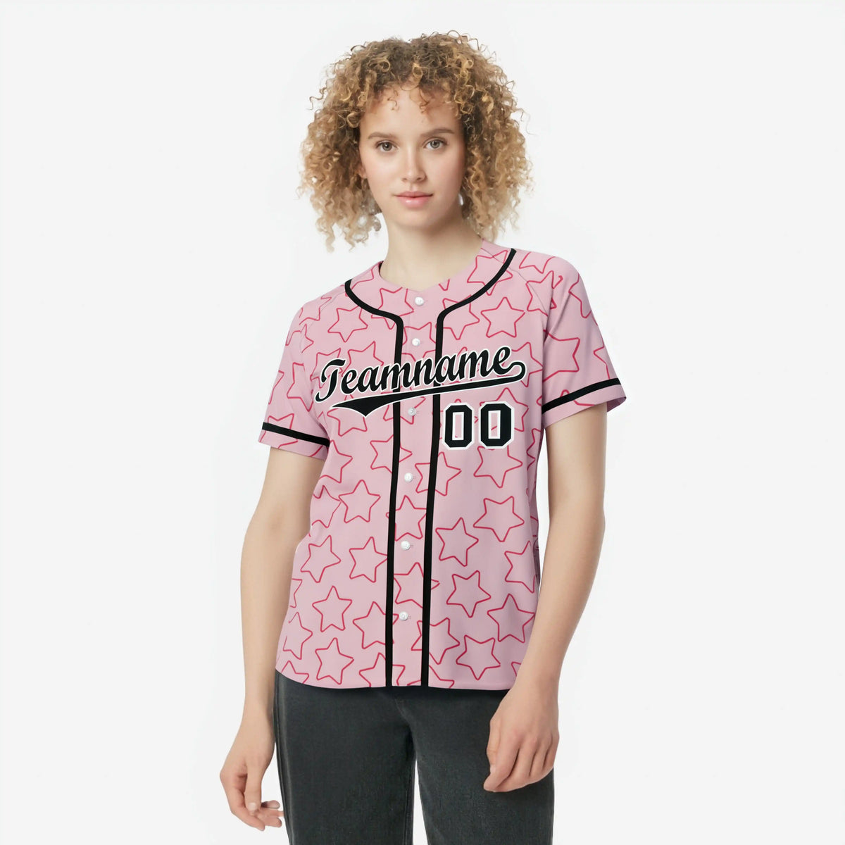 Custom Star Pink Black Baseball Jersey Button Down Shirt Personalized for Adults/Youth
