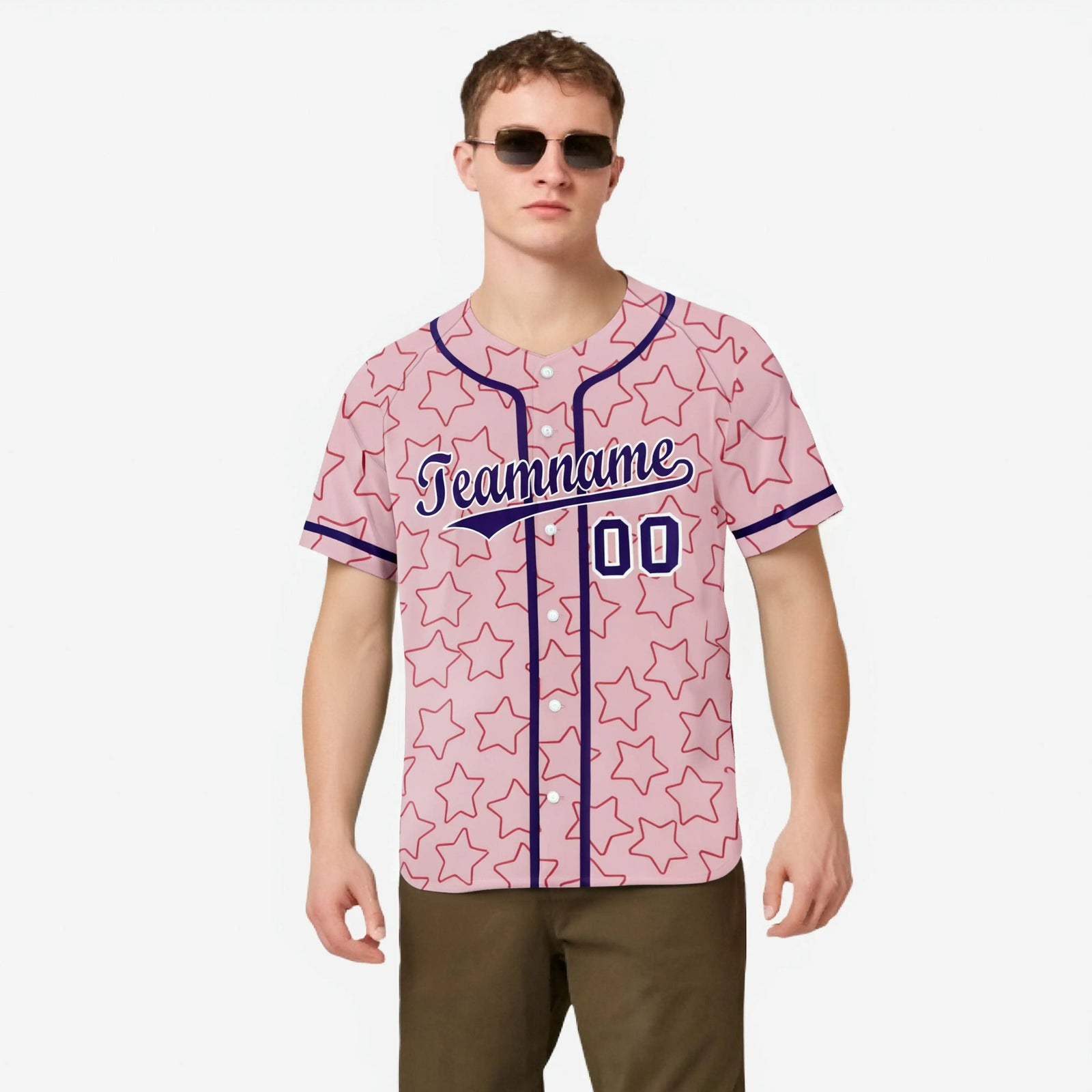 Custom Star Pink violet Baseball Jersey Button Down Shirt Personalized for Adults/Youth