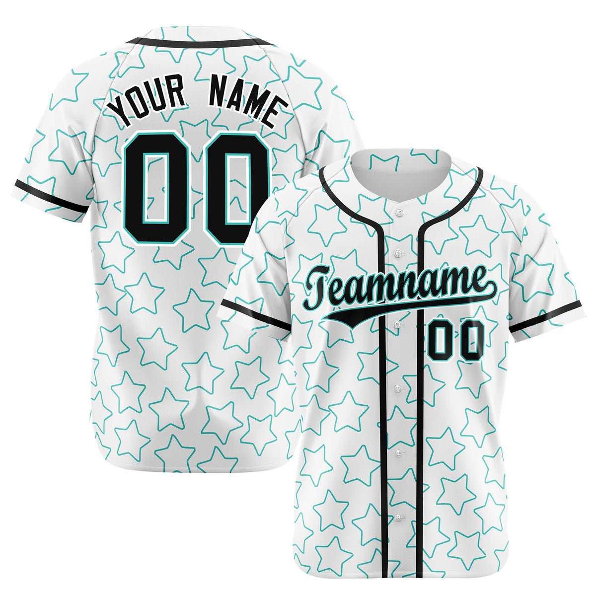 Custom Star White Teal Baseball Jersey Button Down Shirt Personalized for Adults/Youth