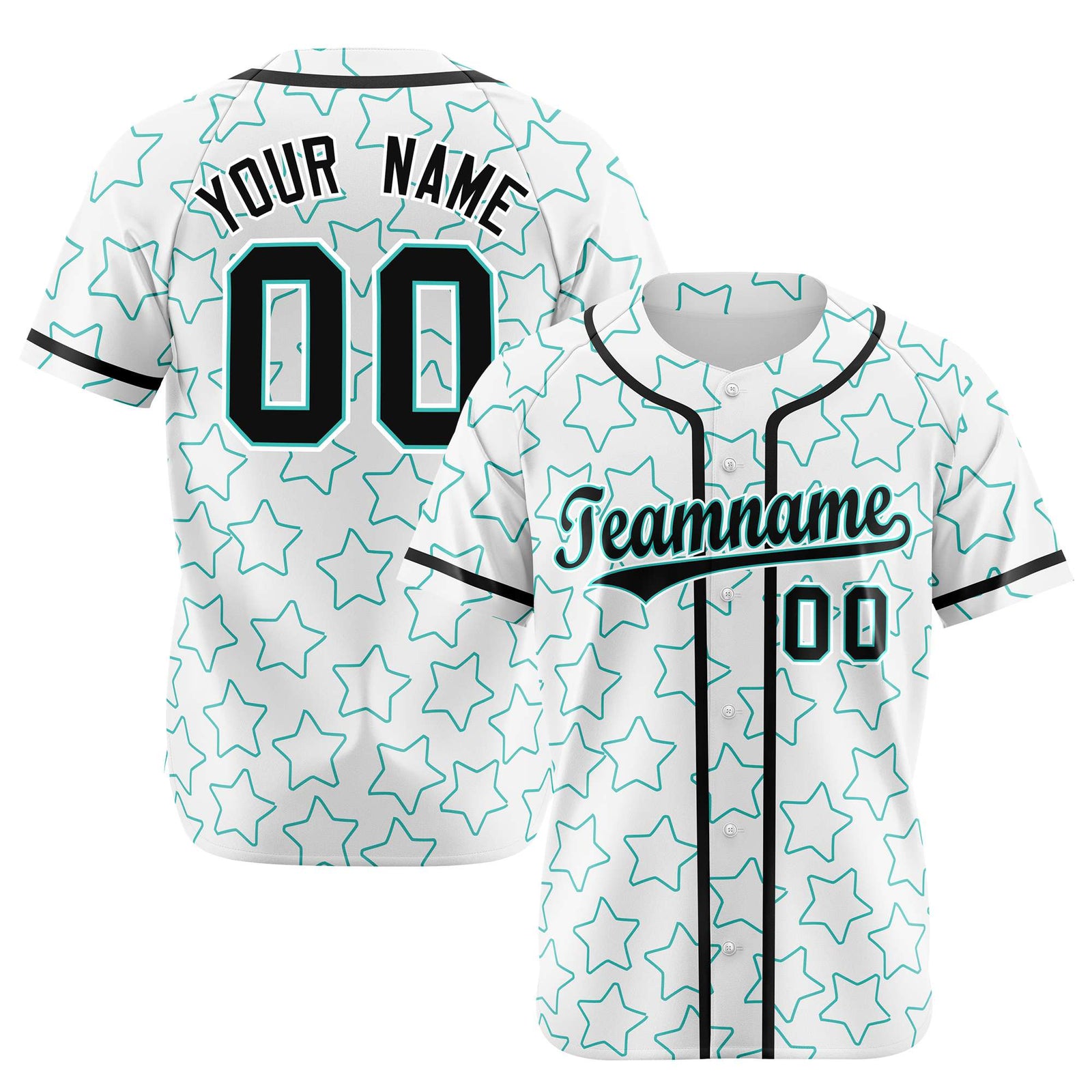 Custom Star White Teal Baseball Jersey Button Down Shirt Personalized for Adults/Youth