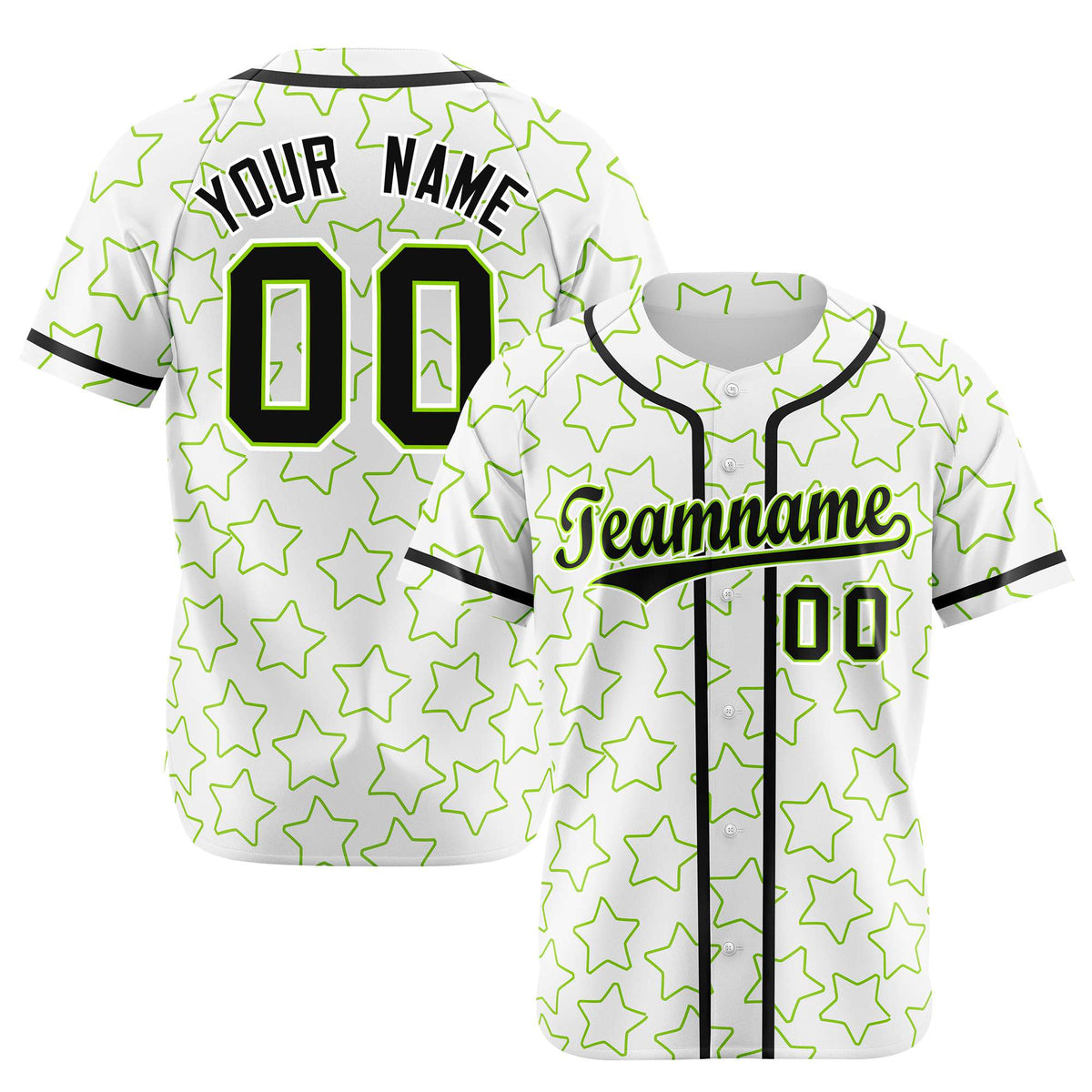 Custom Star White Green-Black Baseball Jersey Button Down Shirt Personalized for Adults/Youth