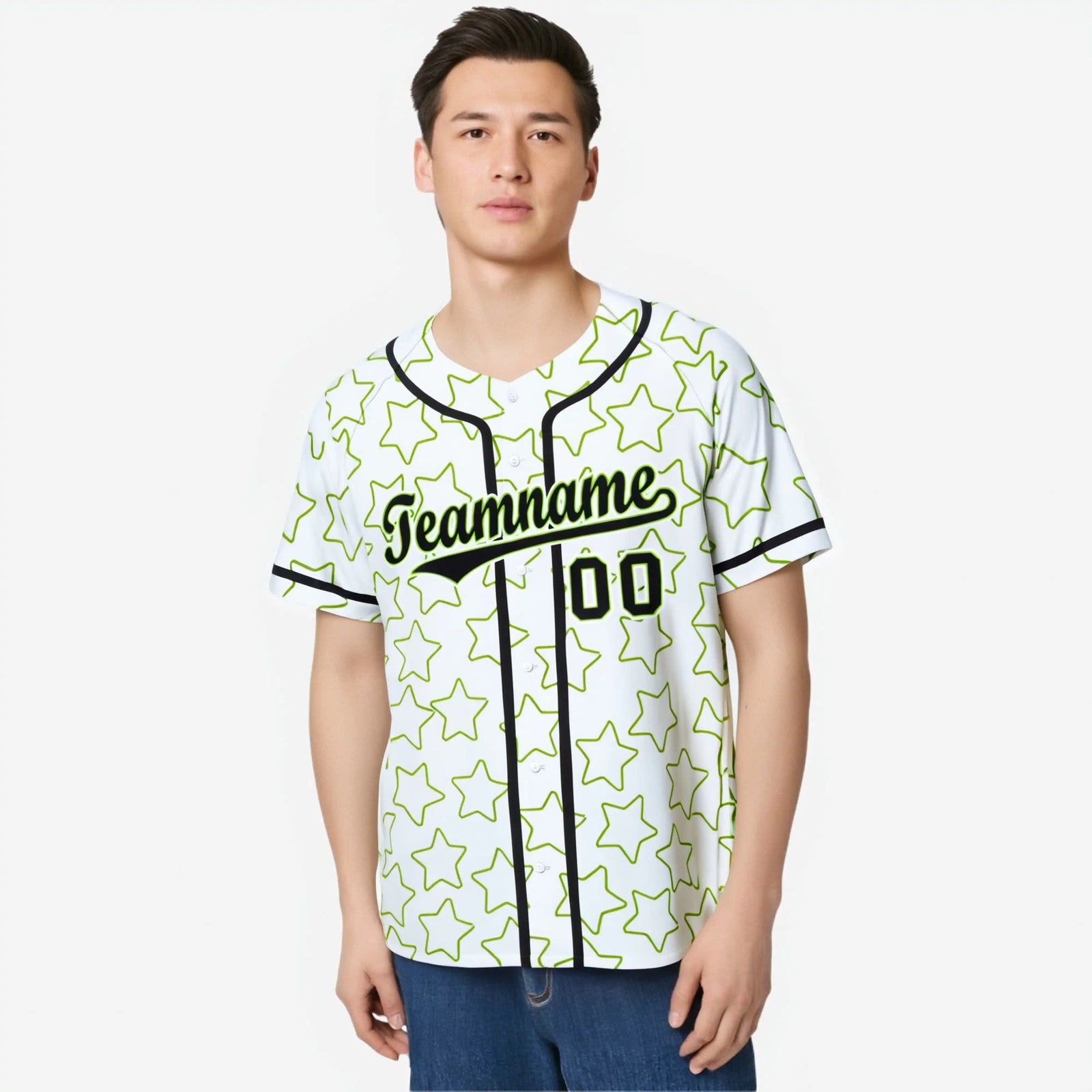 Custom Star White Green-Black Baseball Jersey Button Down Shirt Personalized for Adults/Youth