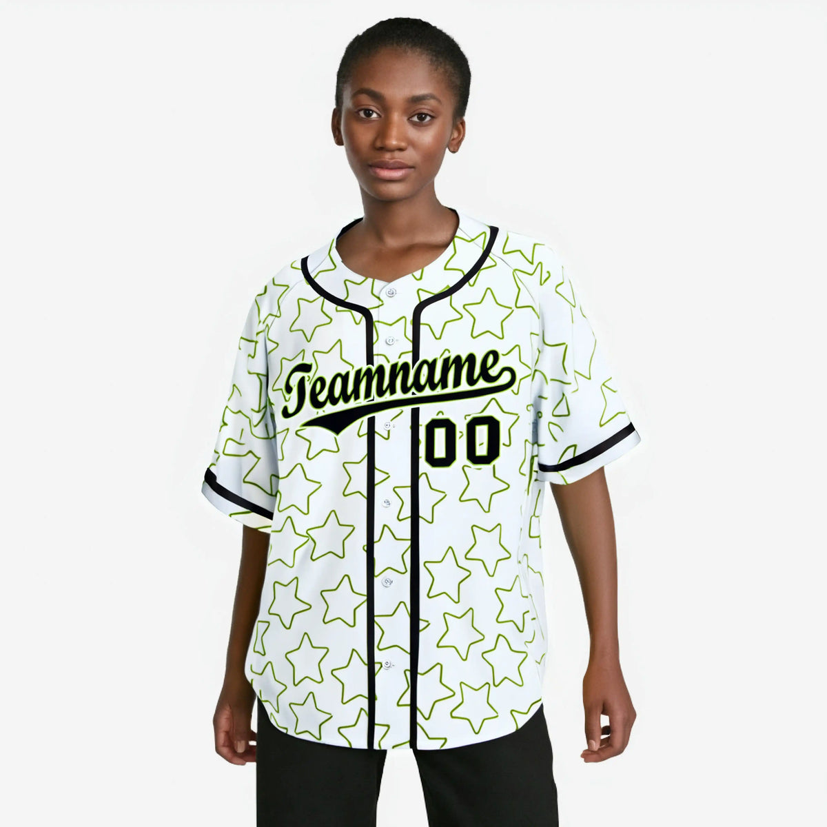 Custom Star White Green-Black Baseball Jersey Button Down Shirt Personalized for Adults/Youth