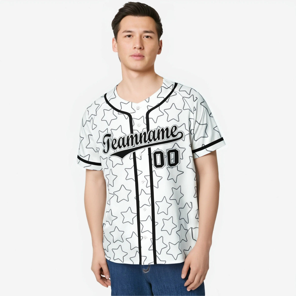 Custom Star White Black Baseball Jersey Button Down Shirt Personalized for Adults/Youth