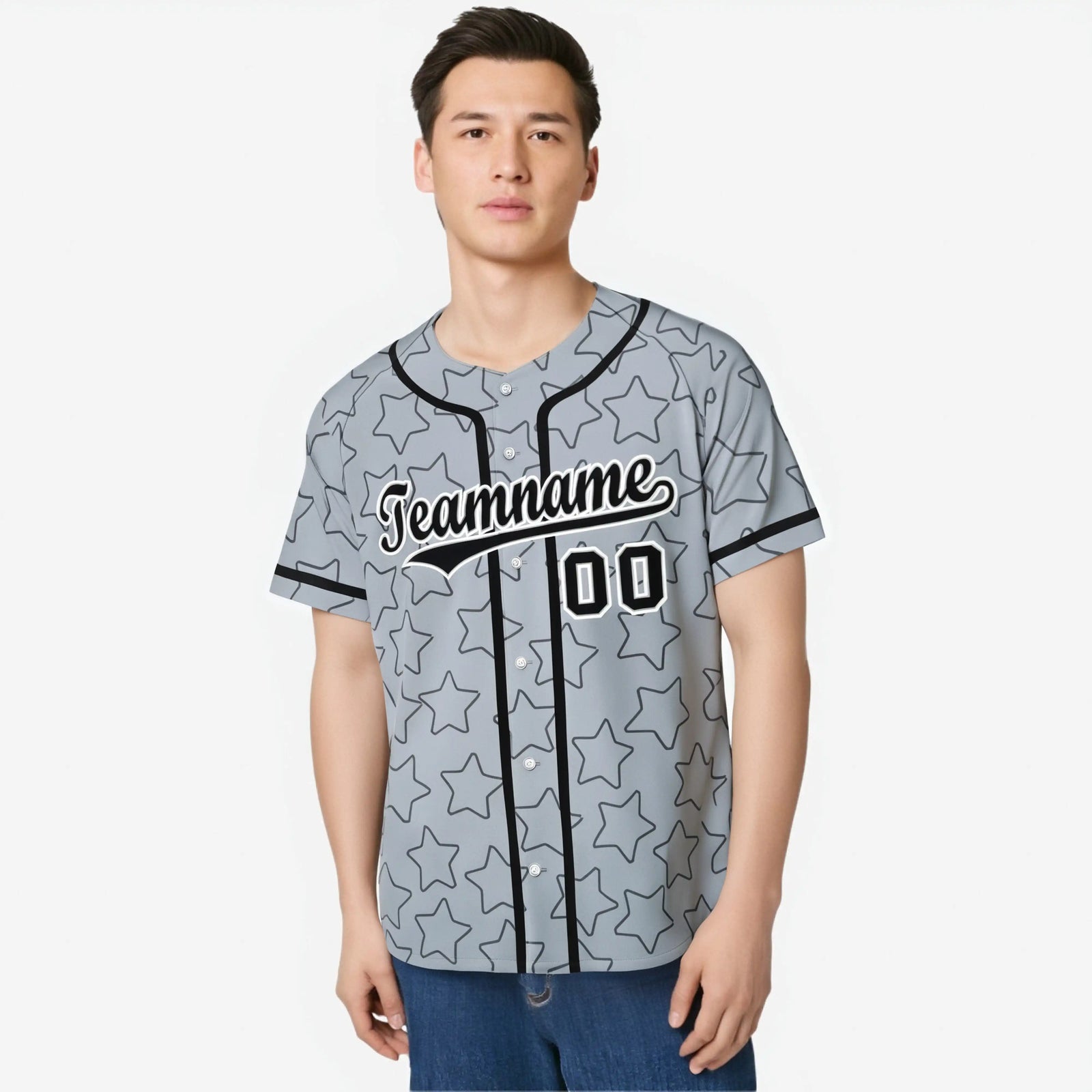 Custom Star Gray Black Baseball Jersey Button Down Shirt Personalized for Adults/Youth