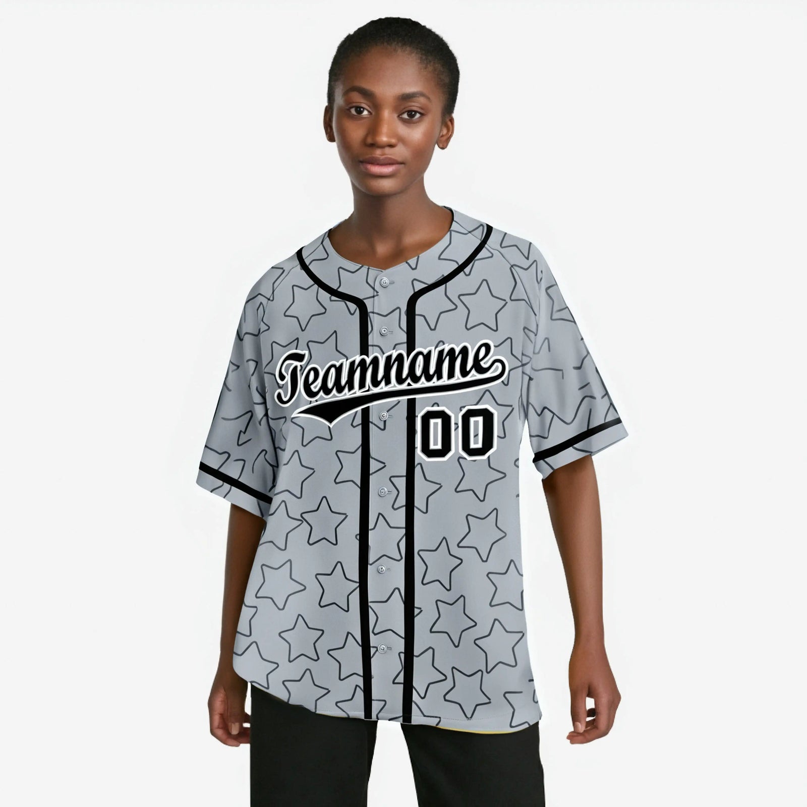 Custom Star Gray Black Baseball Jersey Button Down Shirt Personalized for Adults/Youth