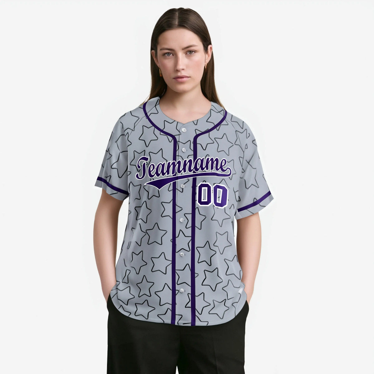 Custom Star Gray Violet Baseball Jersey Button Down Shirt Personalized for Adults/Youth