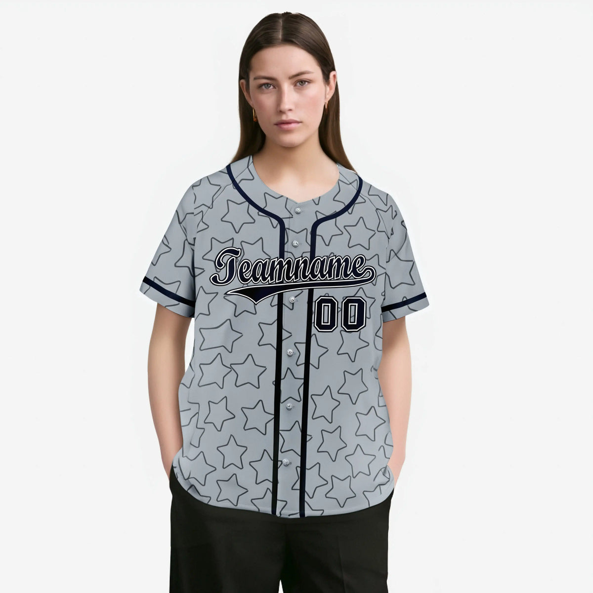 Custom Star Gray Black Baseball Jersey Button Down Shirt Personalized for Adults/Youth