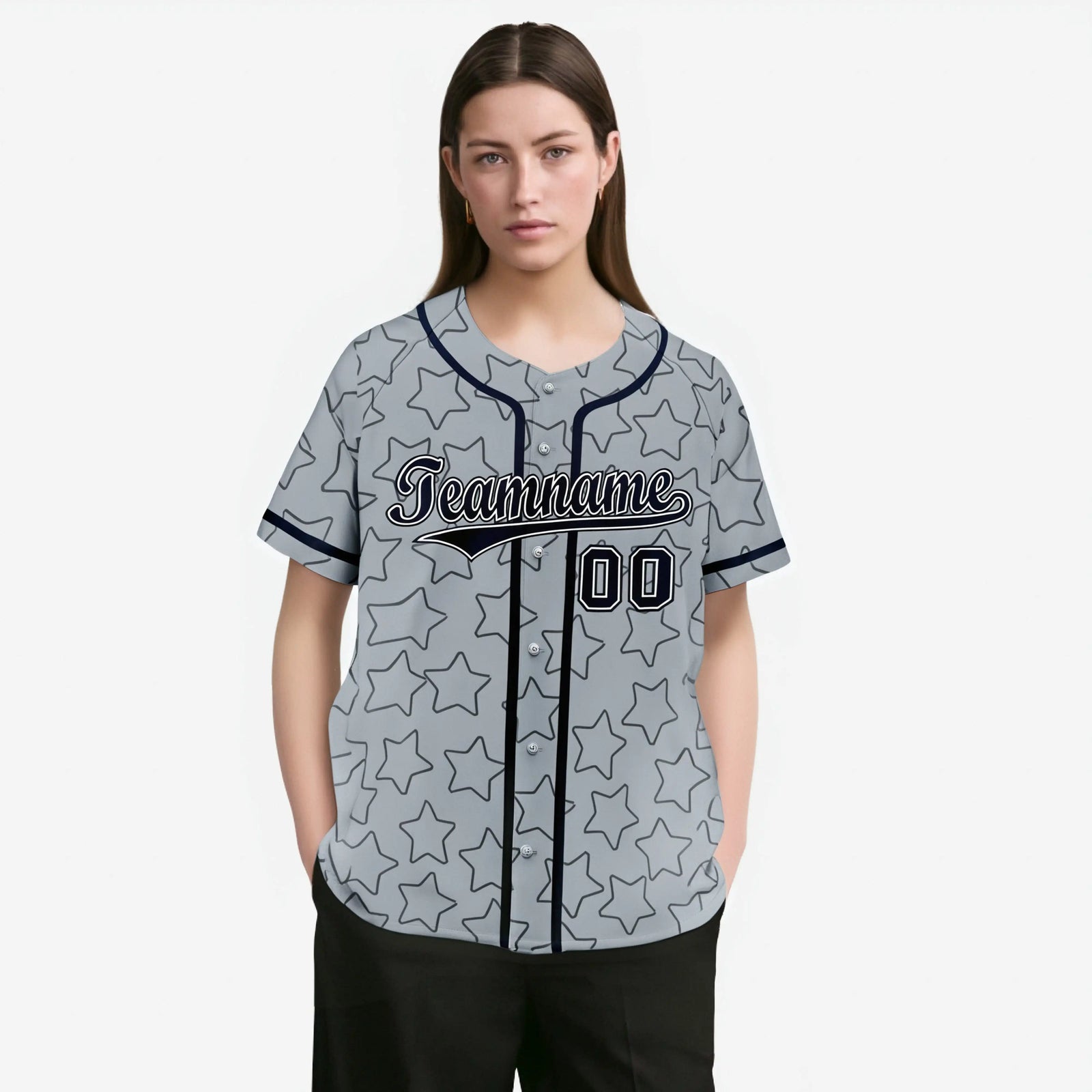Custom Star Gray Black Baseball Jersey Button Down Shirt Personalized for Adults/Youth