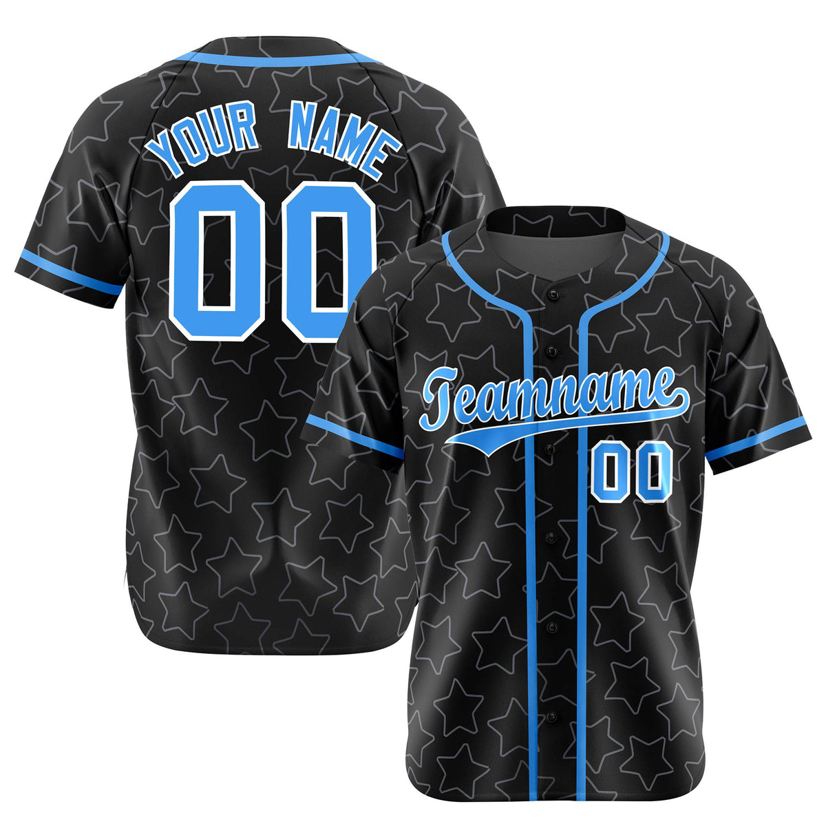 Custom Star Black Blue Baseball Jersey Button Down Shirt Personalized for Adults/Youth