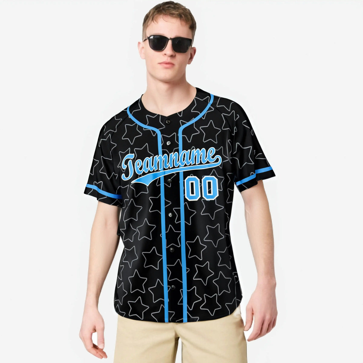 Custom Star Black Blue Baseball Jersey Button Down Shirt Personalized for Adults/Youth