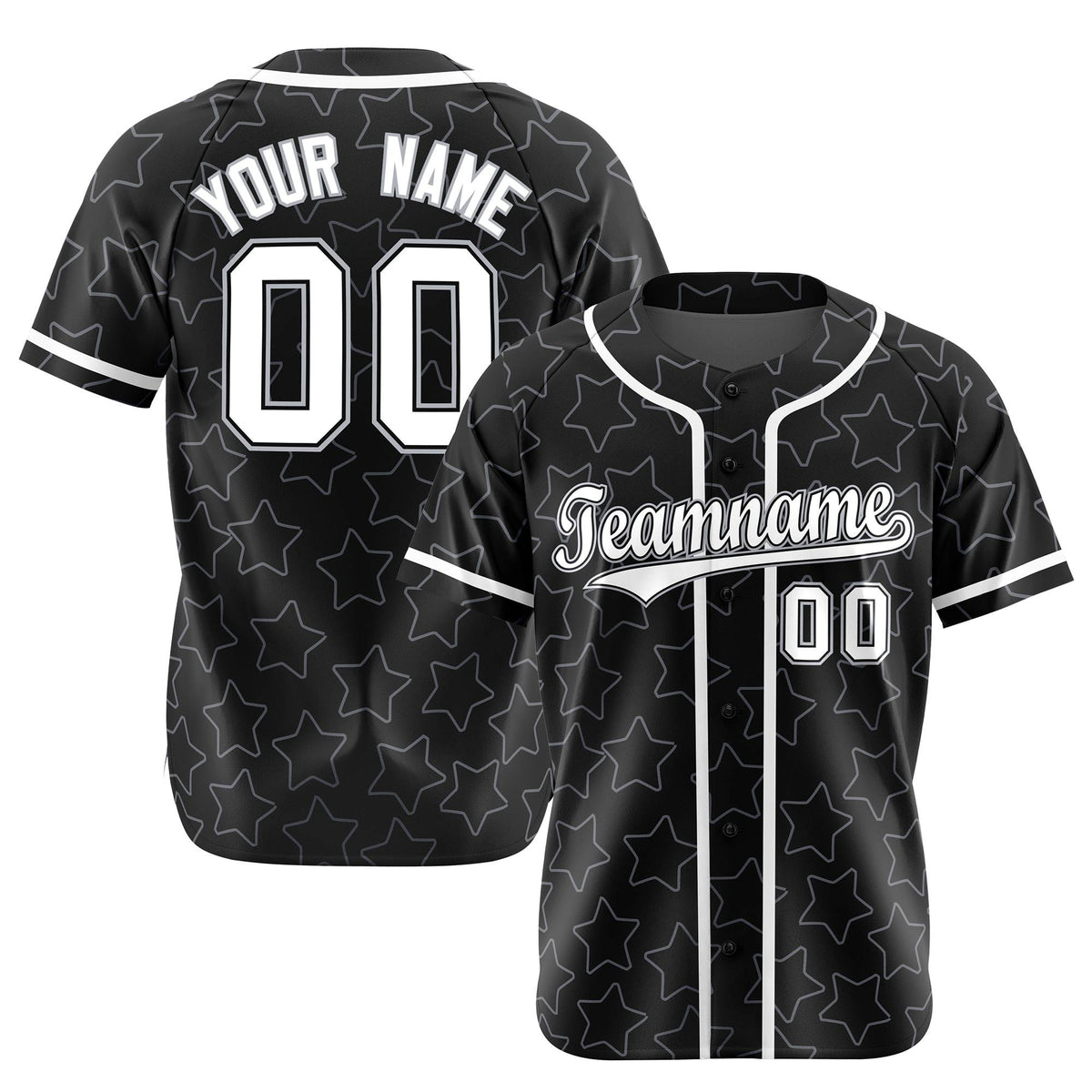 Custom Star Black White Baseball Jersey Button Down Shirt Personalized for Adults/Youth