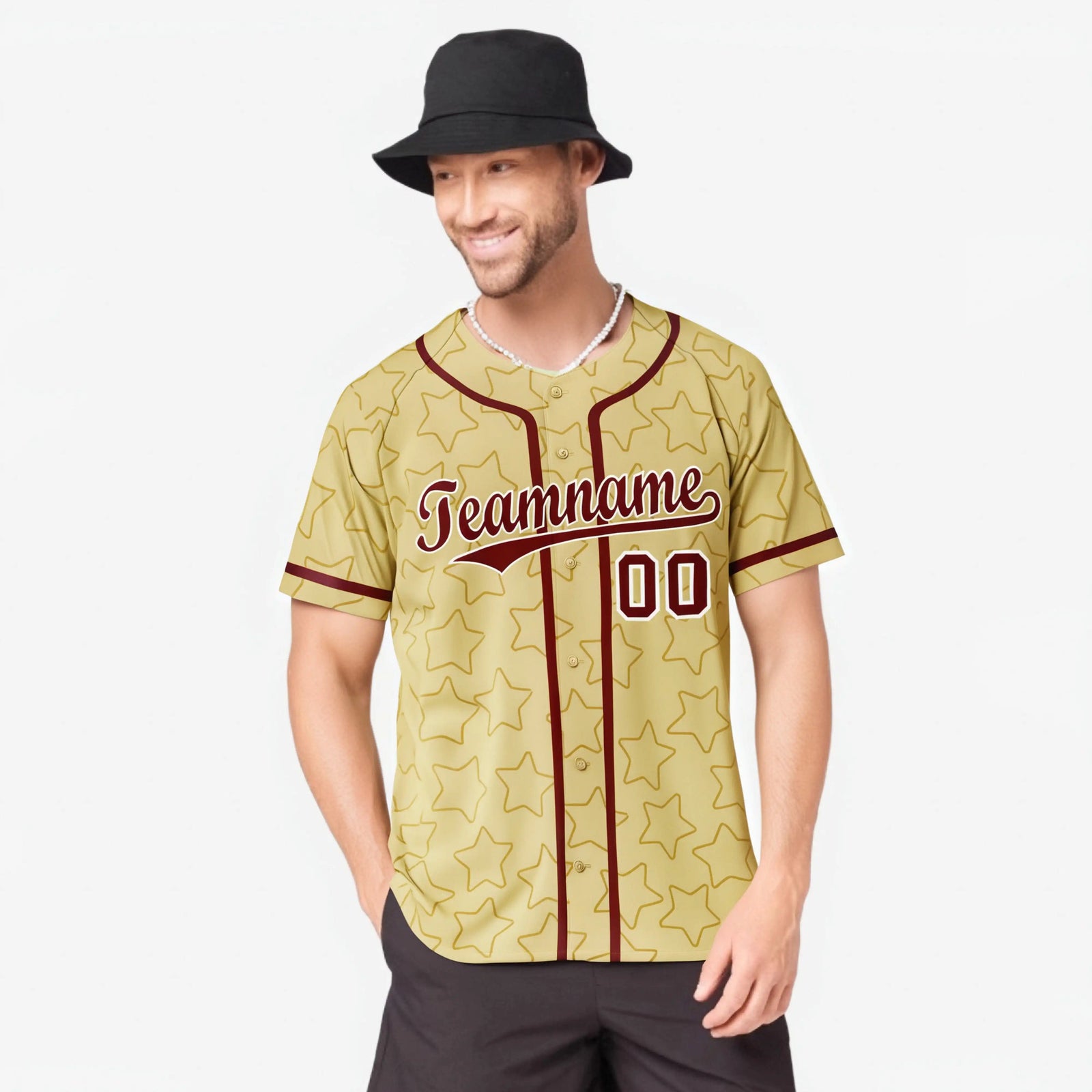 Custom Star Gold Red Baseball Jersey Button Down Shirt Personalized for Adults/Youth