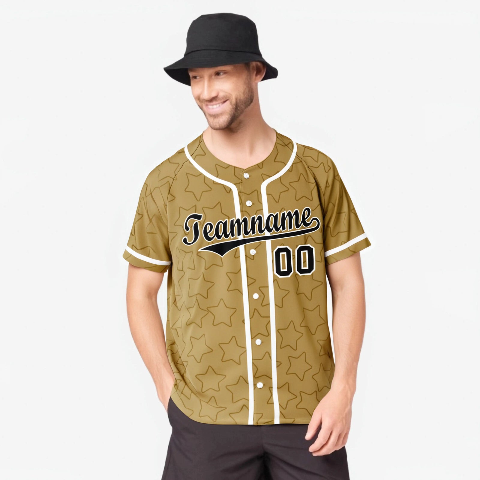 Custom Star Gold Black Baseball Jersey Button Down Shirt Personalized for Adults/Youth