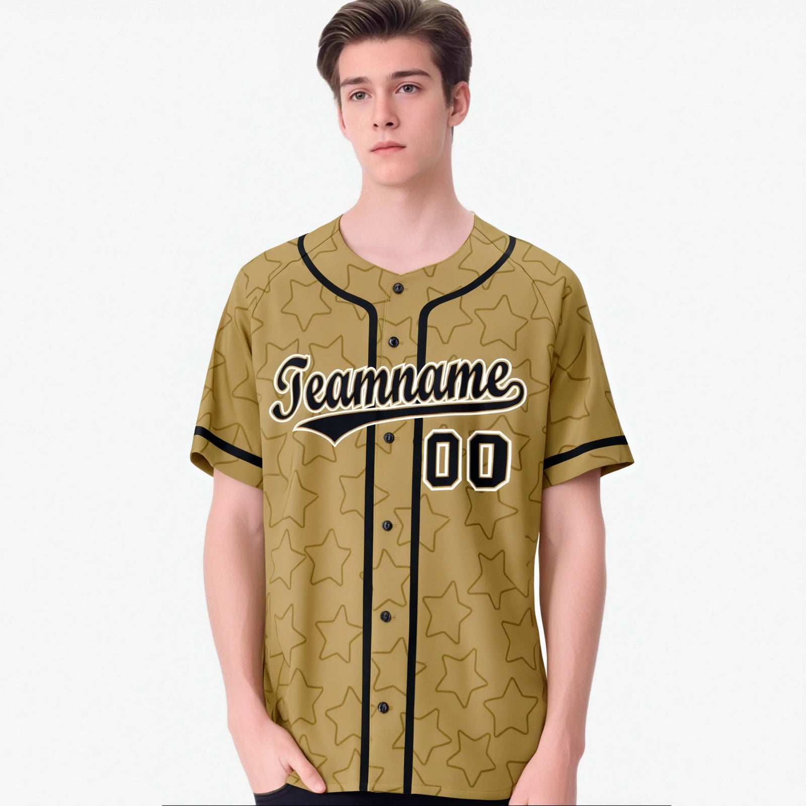 Custom Star Gold Black Baseball Jersey Button Down Shirt Personalized for Adults/Youth