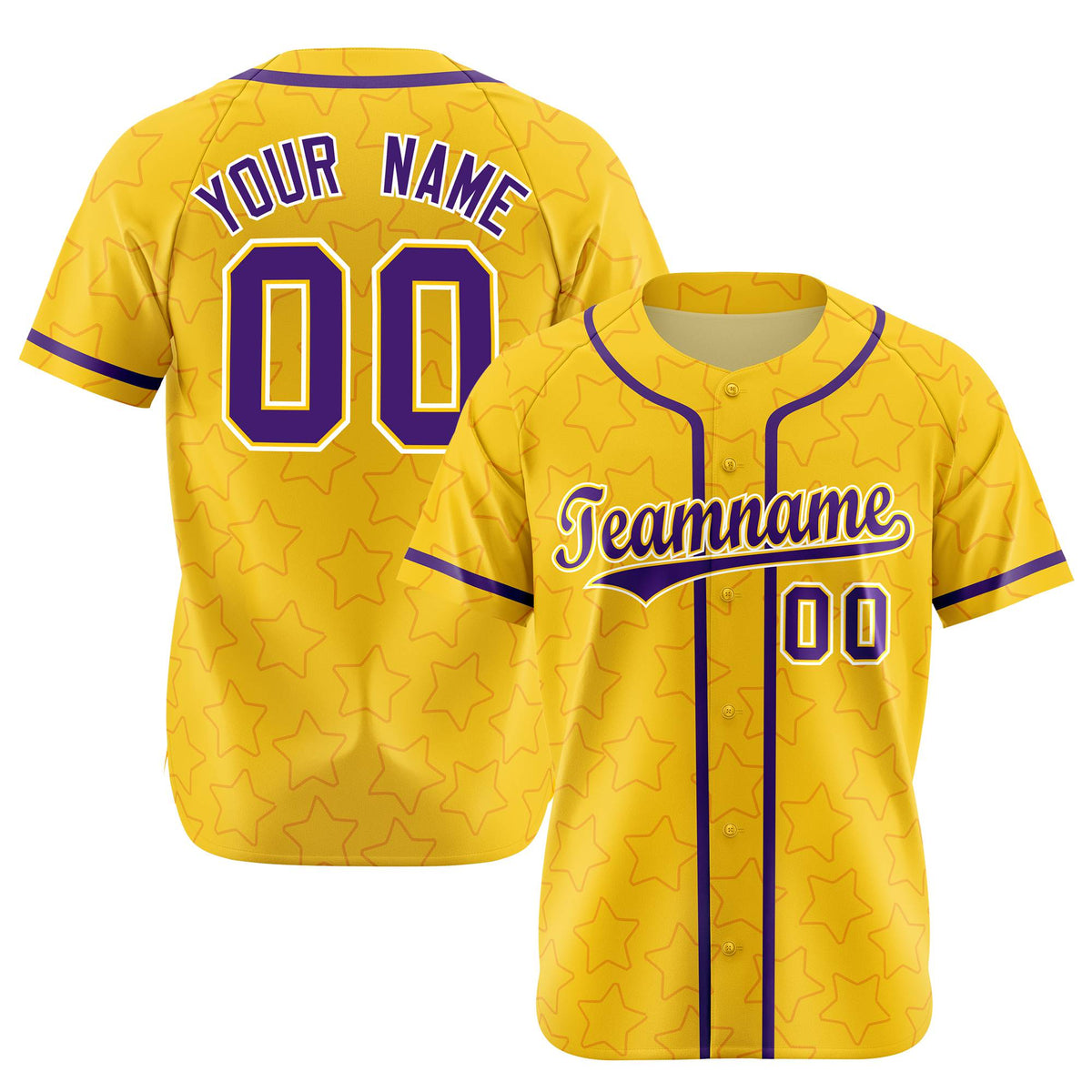 Custom Star Gold Purple Baseball Jersey Button Down Shirt Personalized for Adults/Youth