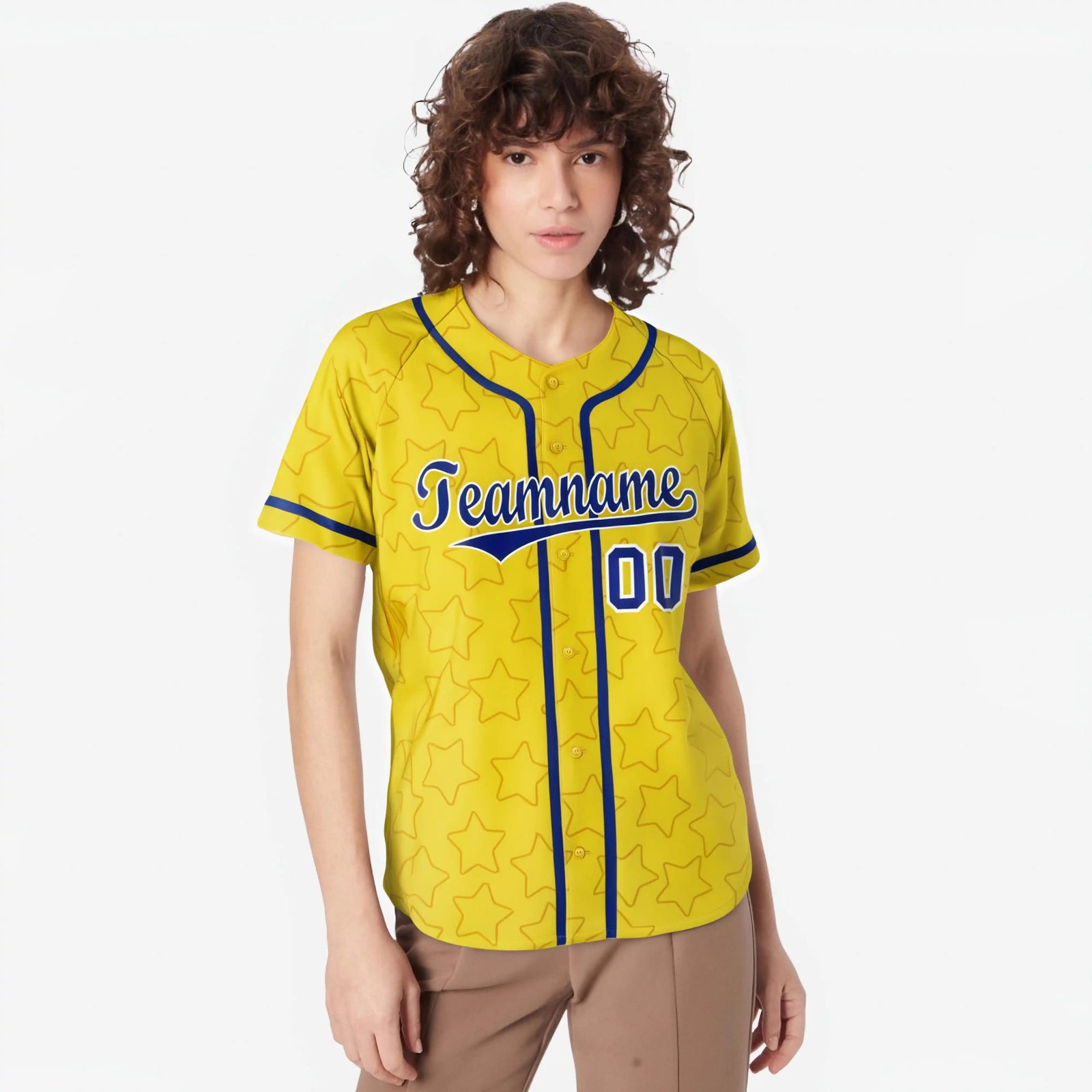 Custom Star Gold Blue Baseball Jersey Button Down Shirt Personalized for Adults/Youth