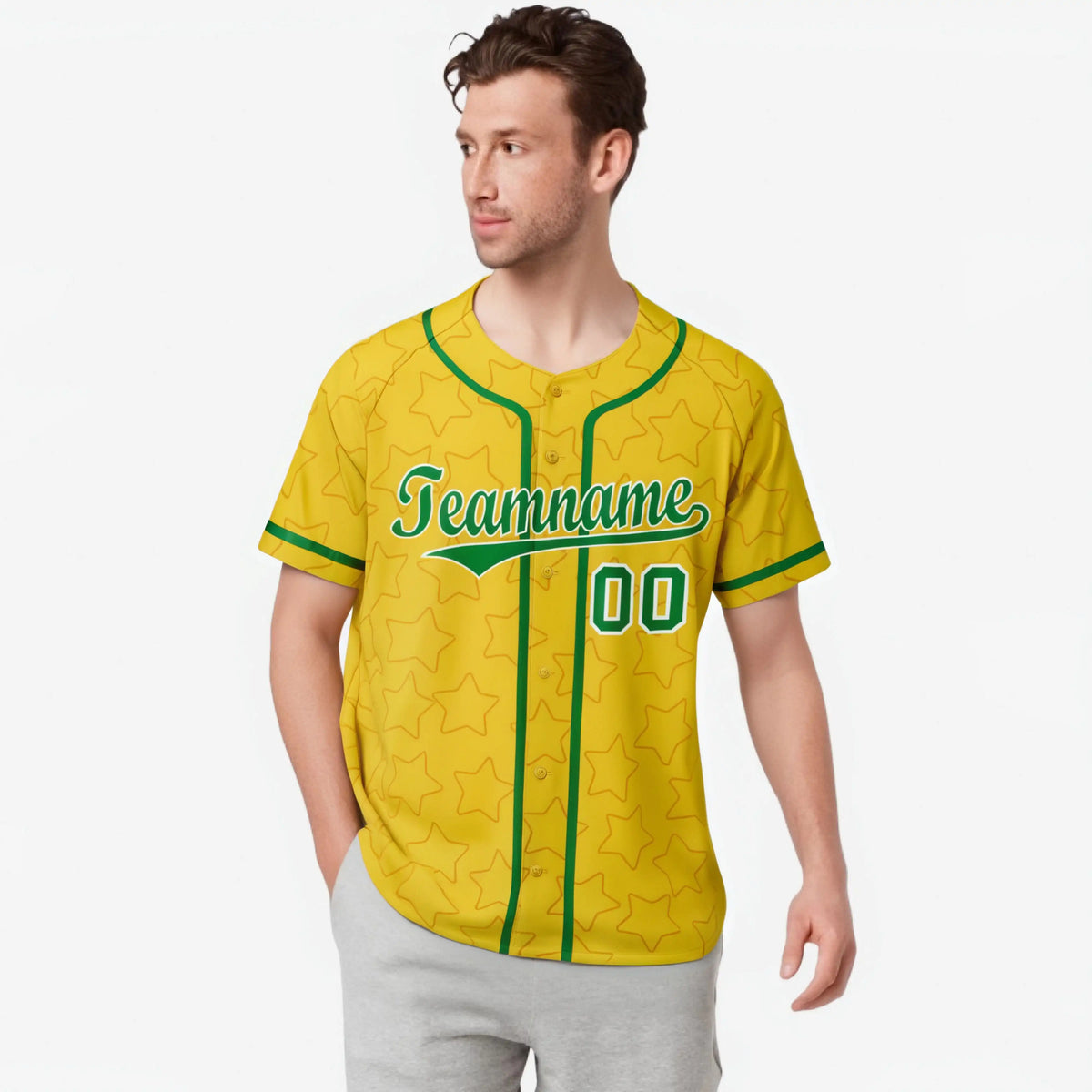 Custom Star Gold Green Baseball Jersey Button Down Shirt Personalized for Adults/Youth