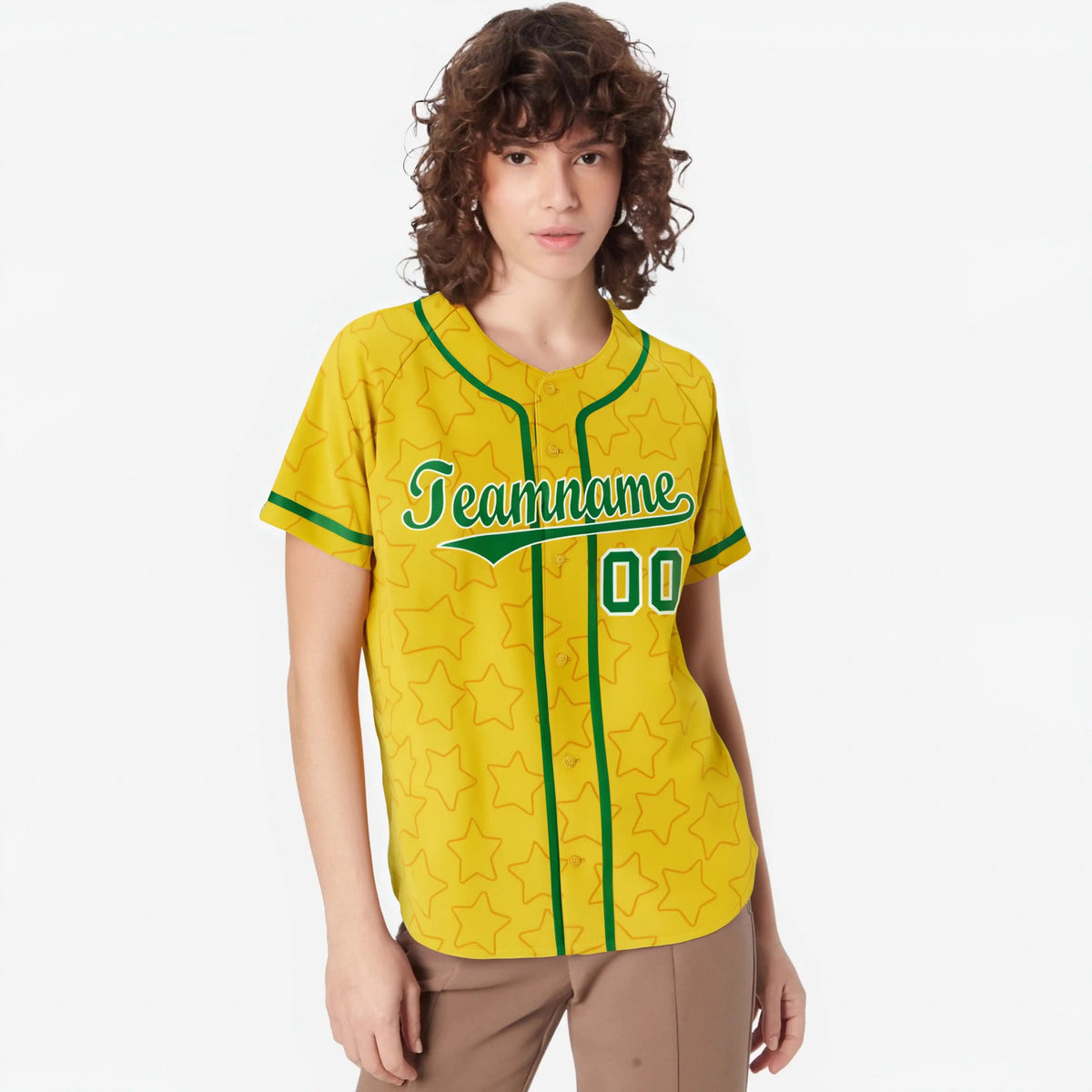 Custom Star Gold Green Baseball Jersey Button Down Shirt Personalized for Adults/Youth