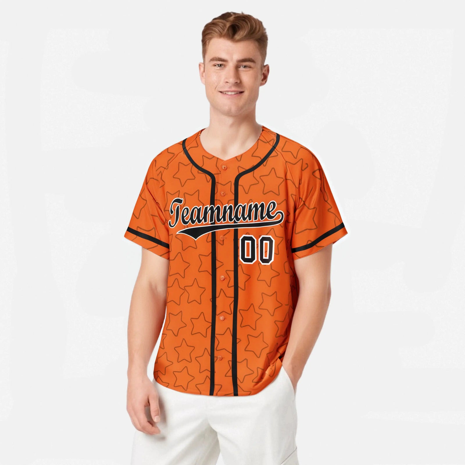 Custom Star Orange Black Baseball Jersey Button Down Shirt Personalized for Adults/Youth