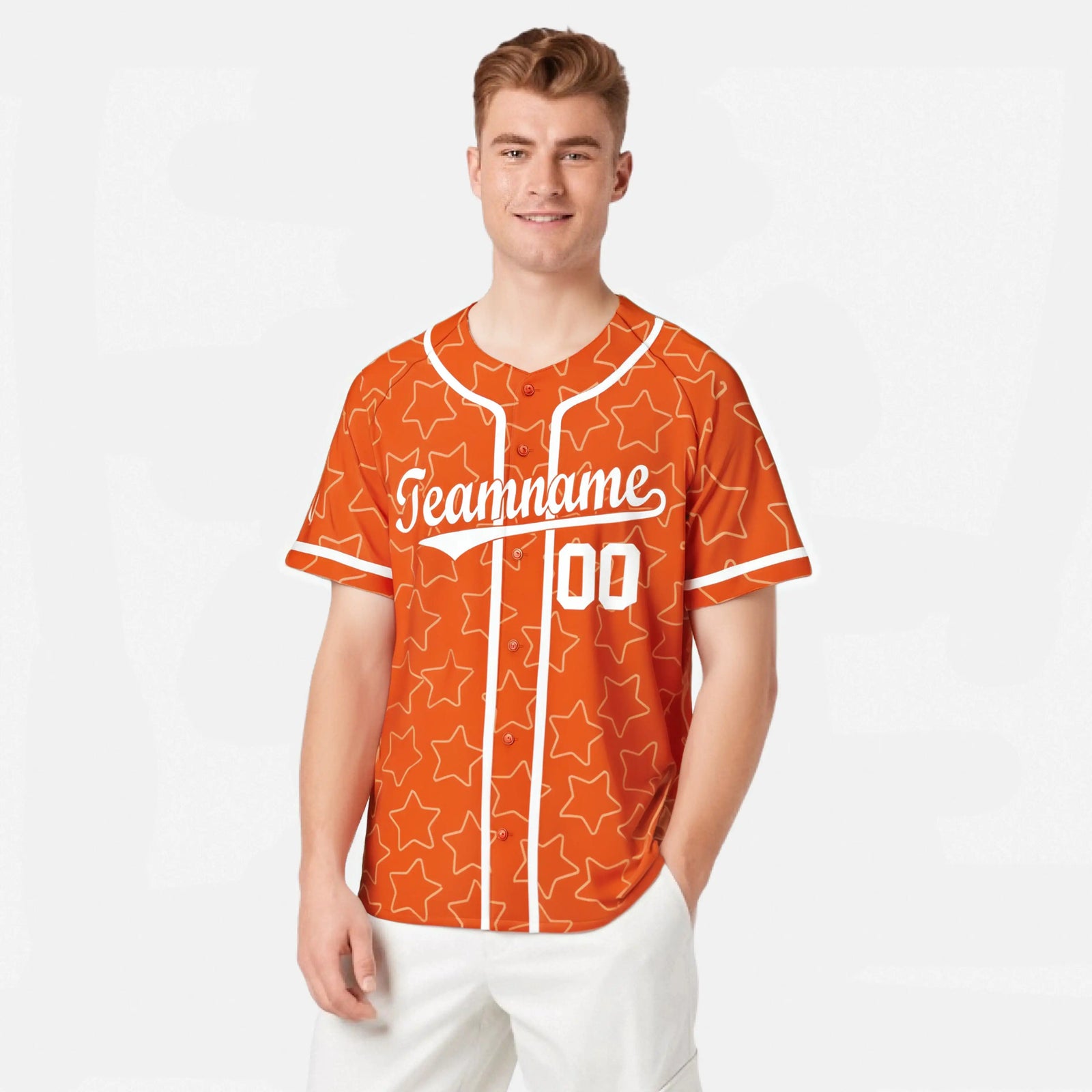Custom Star Orange White Baseball Jersey Button Down Shirt Personalized for Adults/Youth