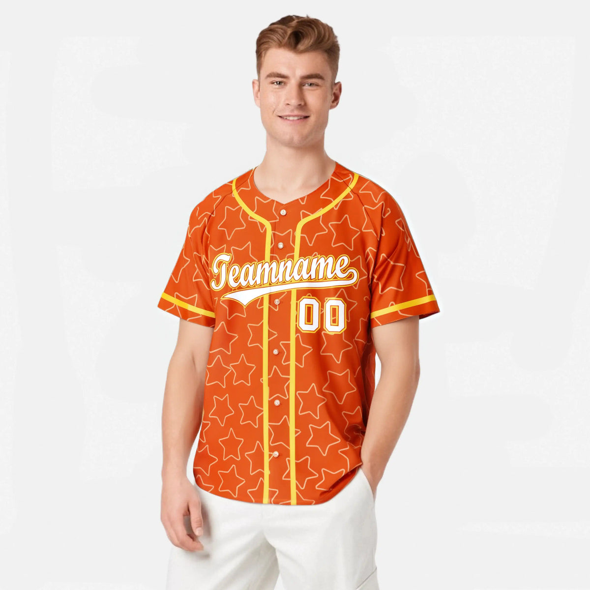 Custom Star Orange White-Gold Baseball Jersey Button Down Shirt Personalized for Adults/Youth