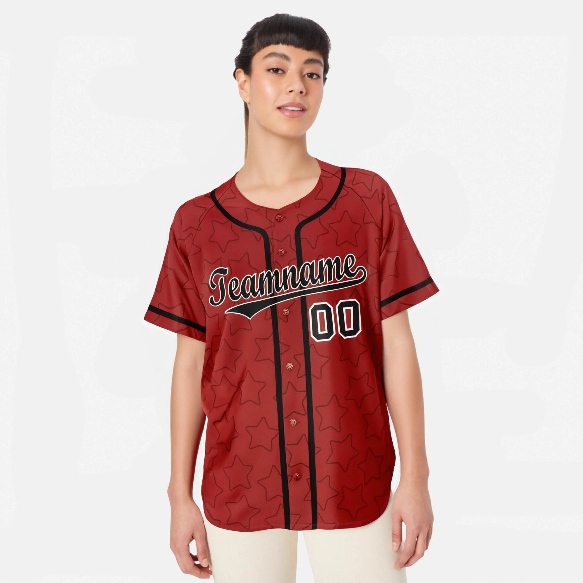 Custom Star Red Black Baseball Jersey Button Down Shirt Personalized for Adults/Youth