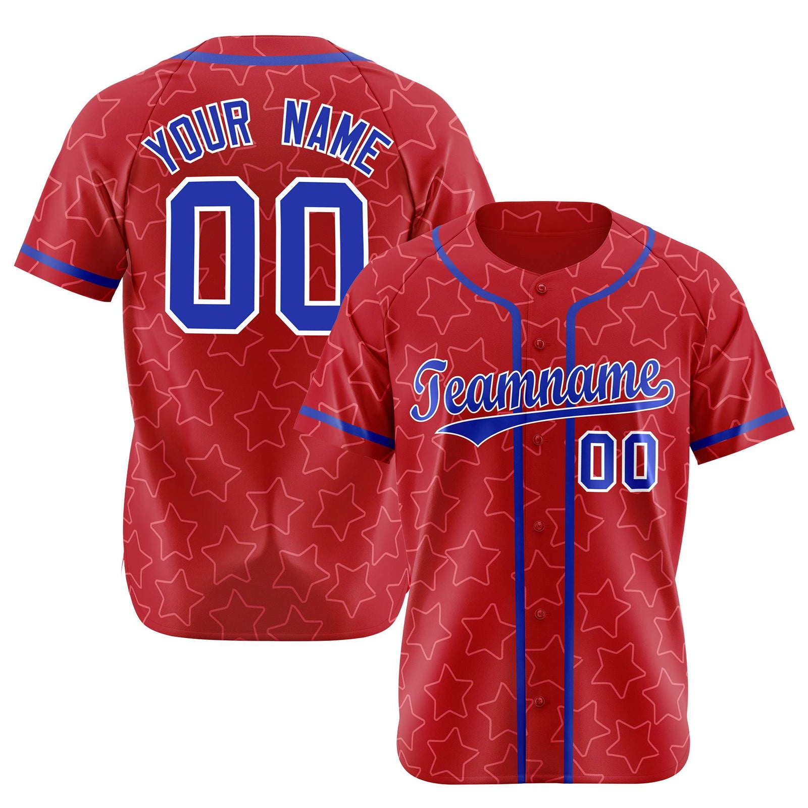 Custom Star Red Blue Baseball Jersey Button Down Shirt Personalized for Adults/Youth