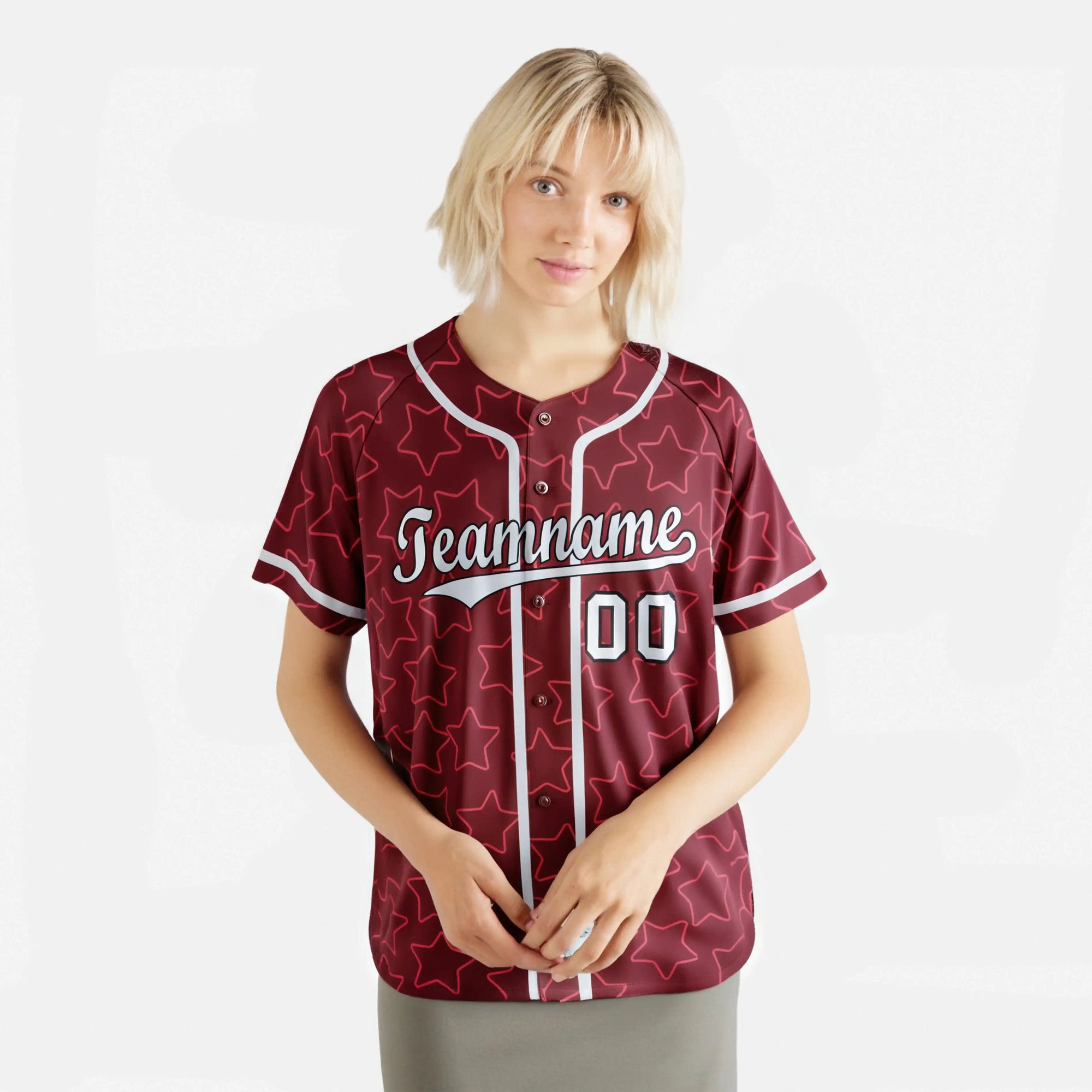 Custom Star Maroon Gray Baseball Jersey Button Down Shirt Personalized for Adults/Youth