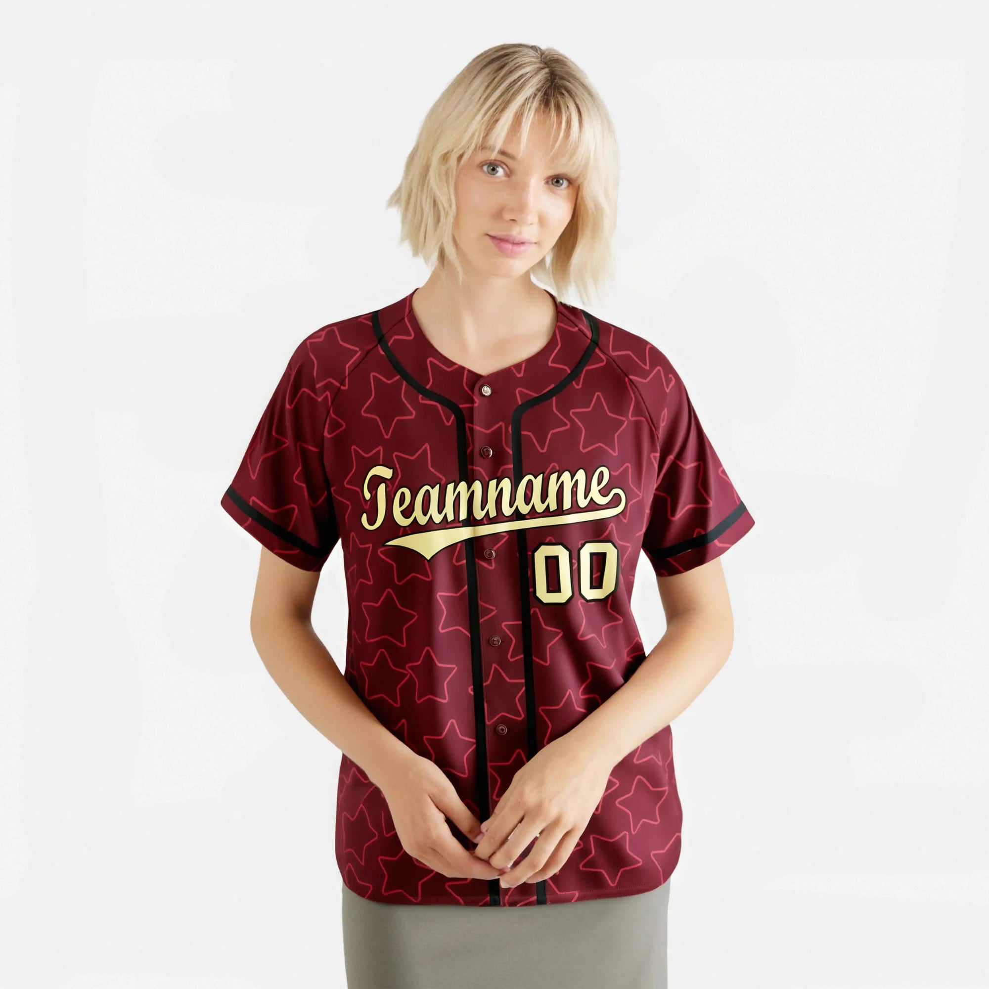 Custom Star Maroon Gold Baseball Jersey Button Down Shirt Personalized for Adults/Youth