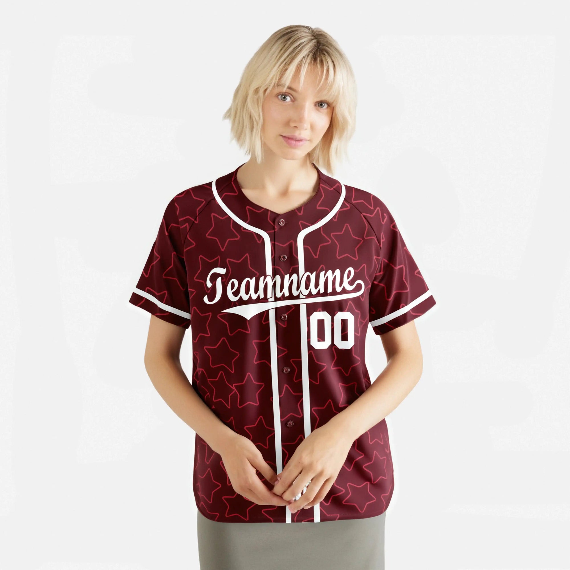 Custom Star Maroon Black Baseball Jersey Button Down Shirt Personalized for Adults/Youth