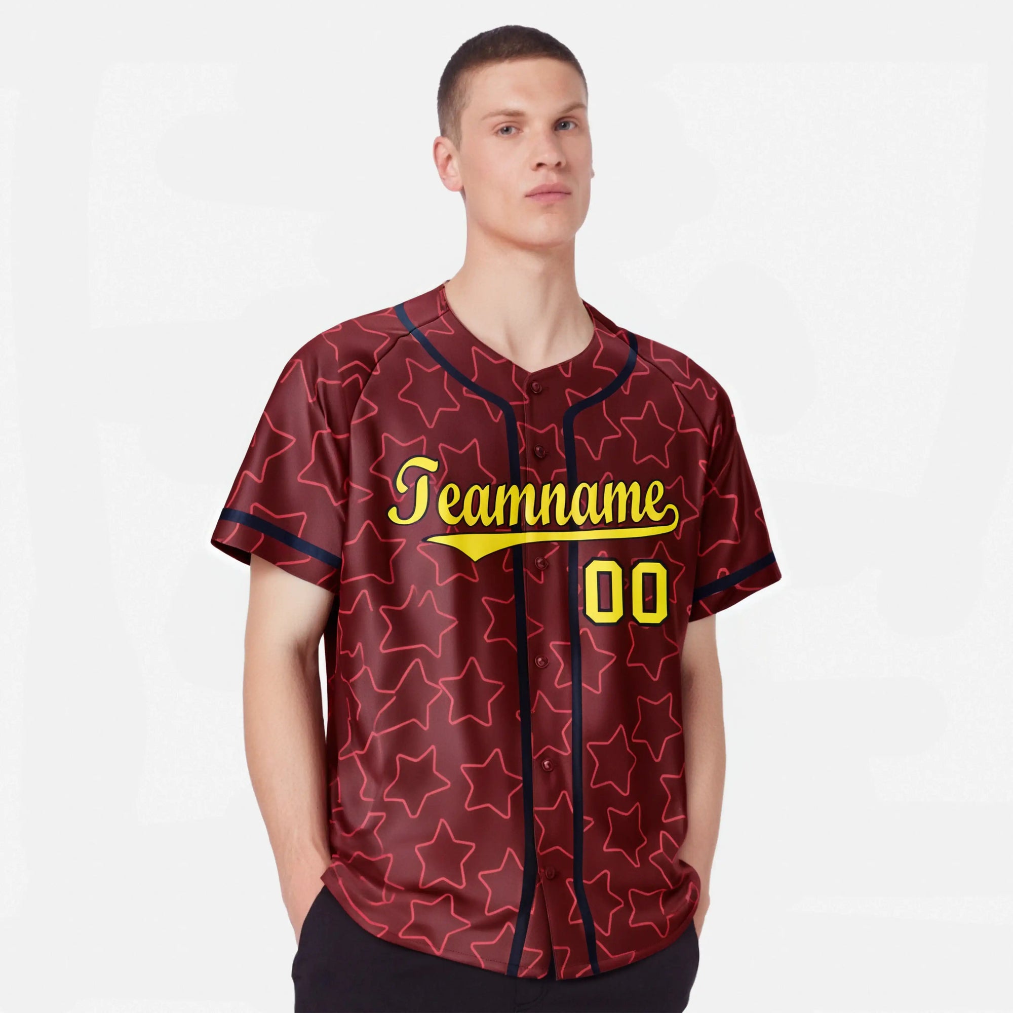 Custom Star Maroon Gold Baseball Jersey Button Down Shirt Personalized for Adults/Youth