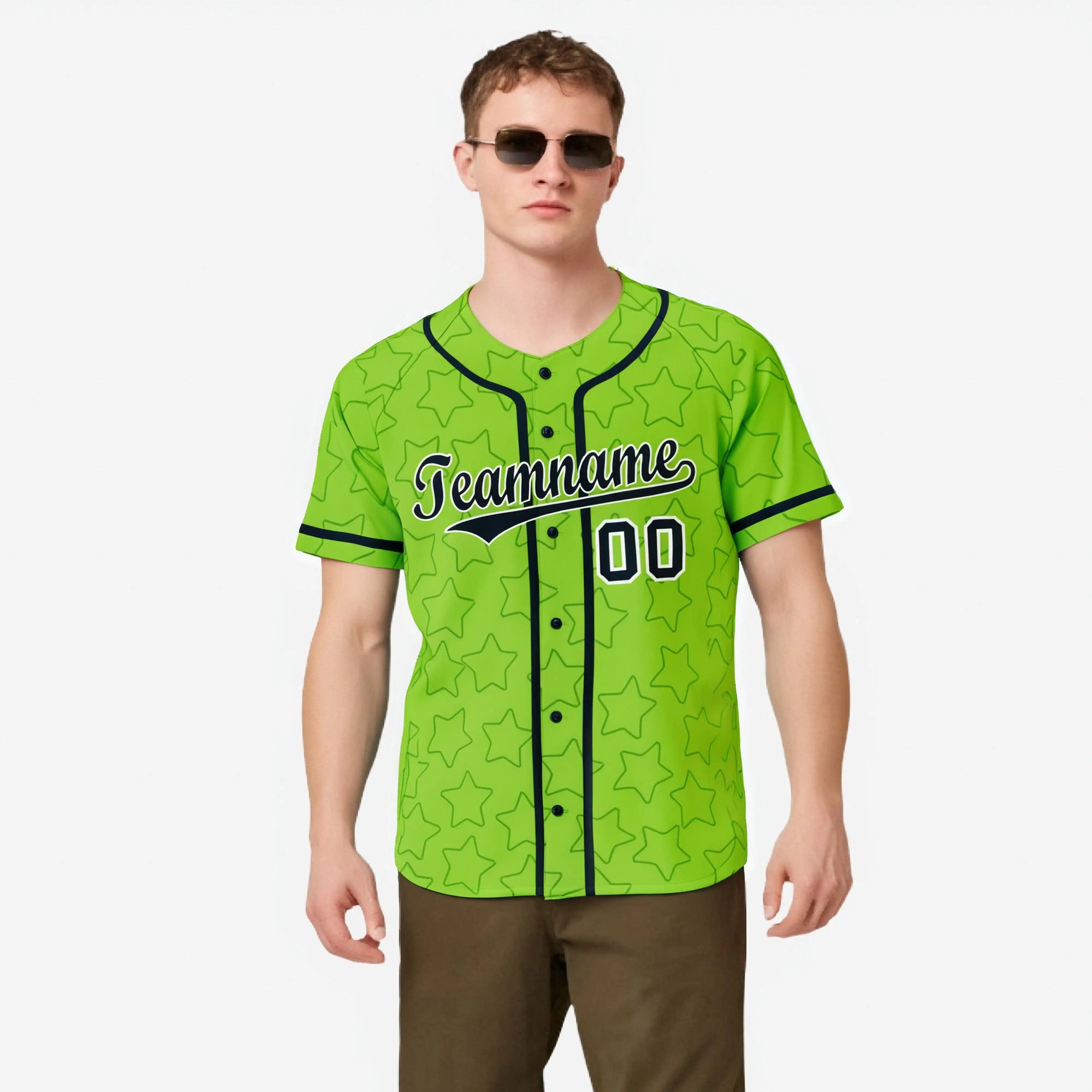 Custom Star Neon Green-Blue Baseball Jersey Button Down Shirt Personalized for Adults/Youth