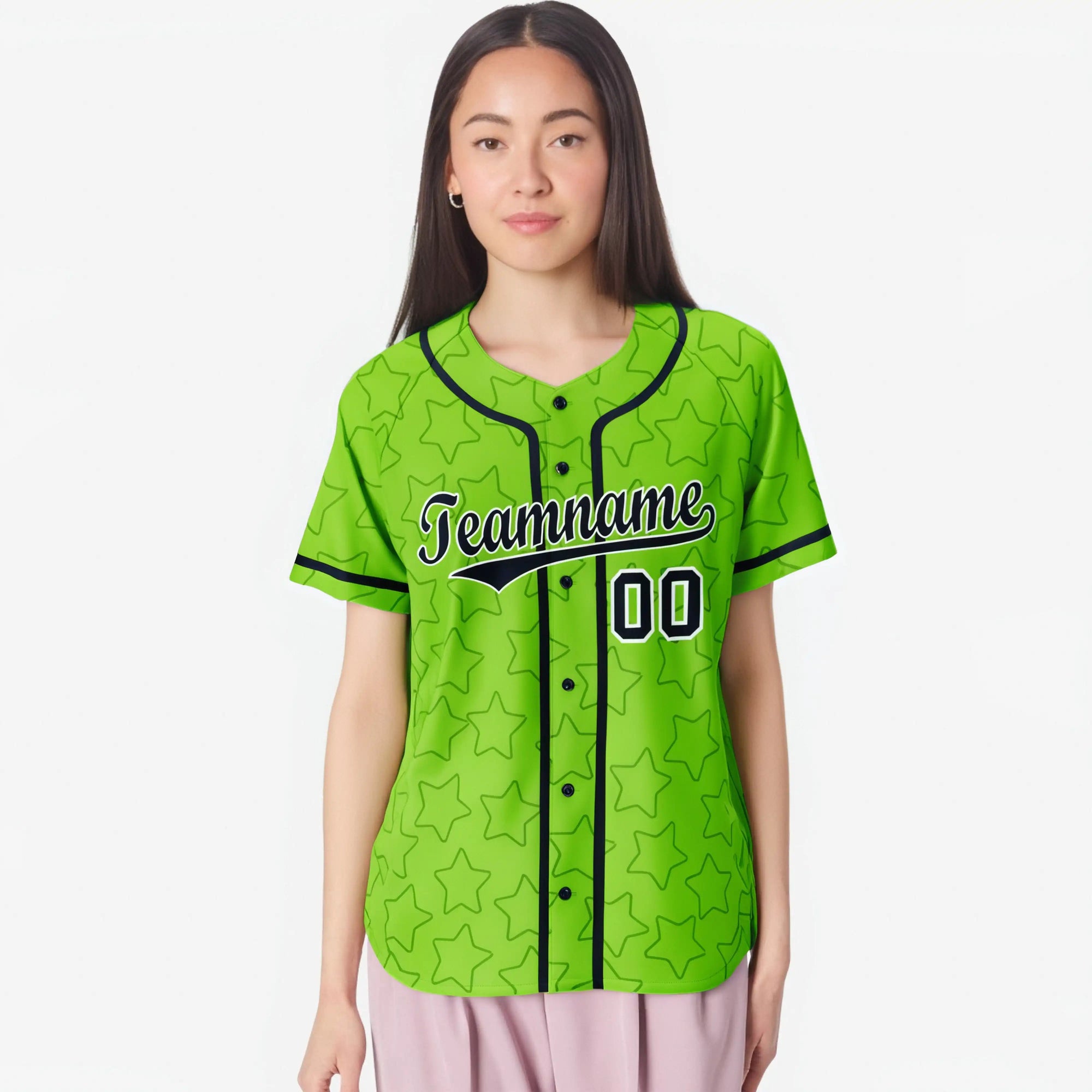 Custom Star Neon Green-Blue Baseball Jersey Button Down Shirt Personalized for Adults/Youth