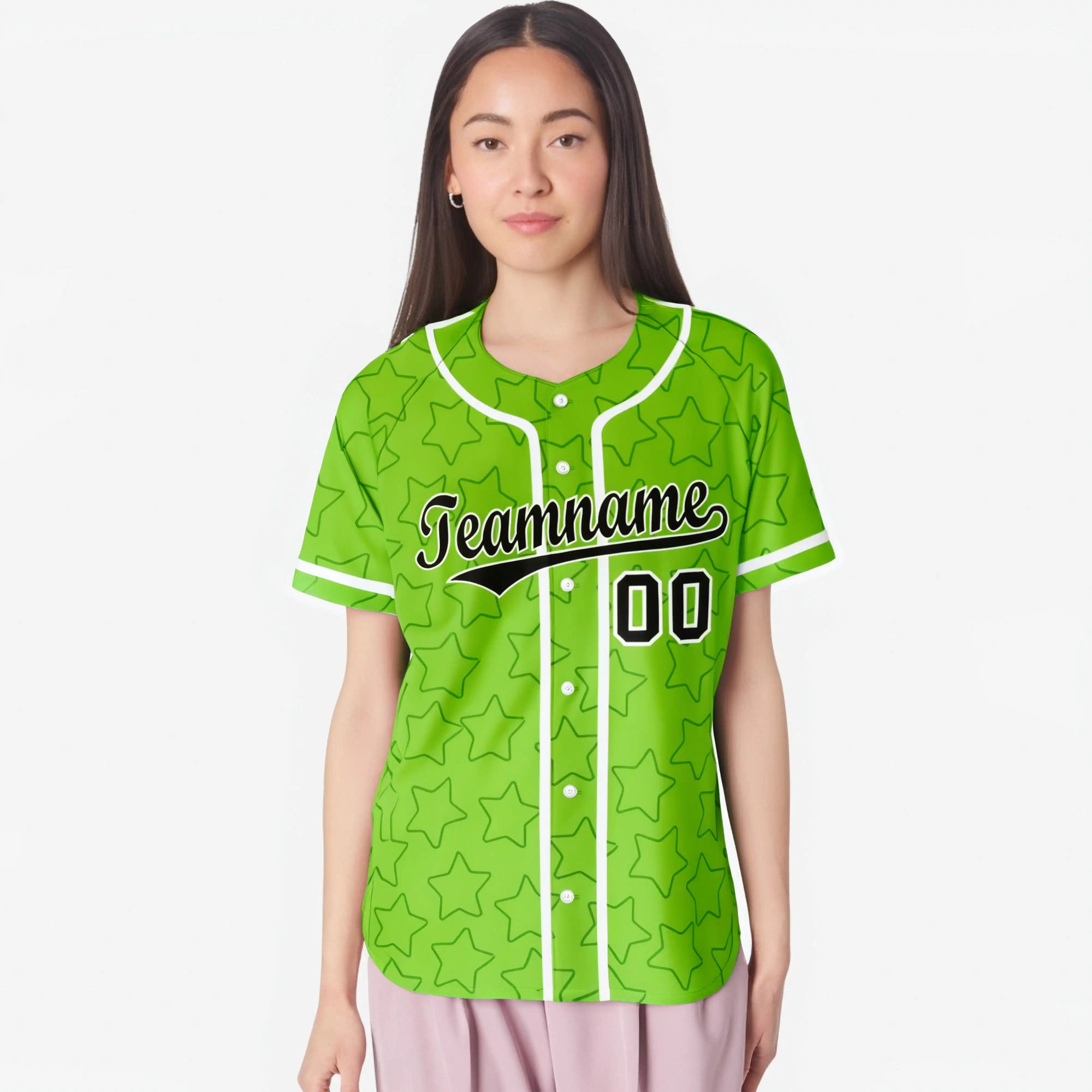 Custom Star Neon Green-Blue Baseball Jersey Button Down Shirt Personalized for Adults/Youth