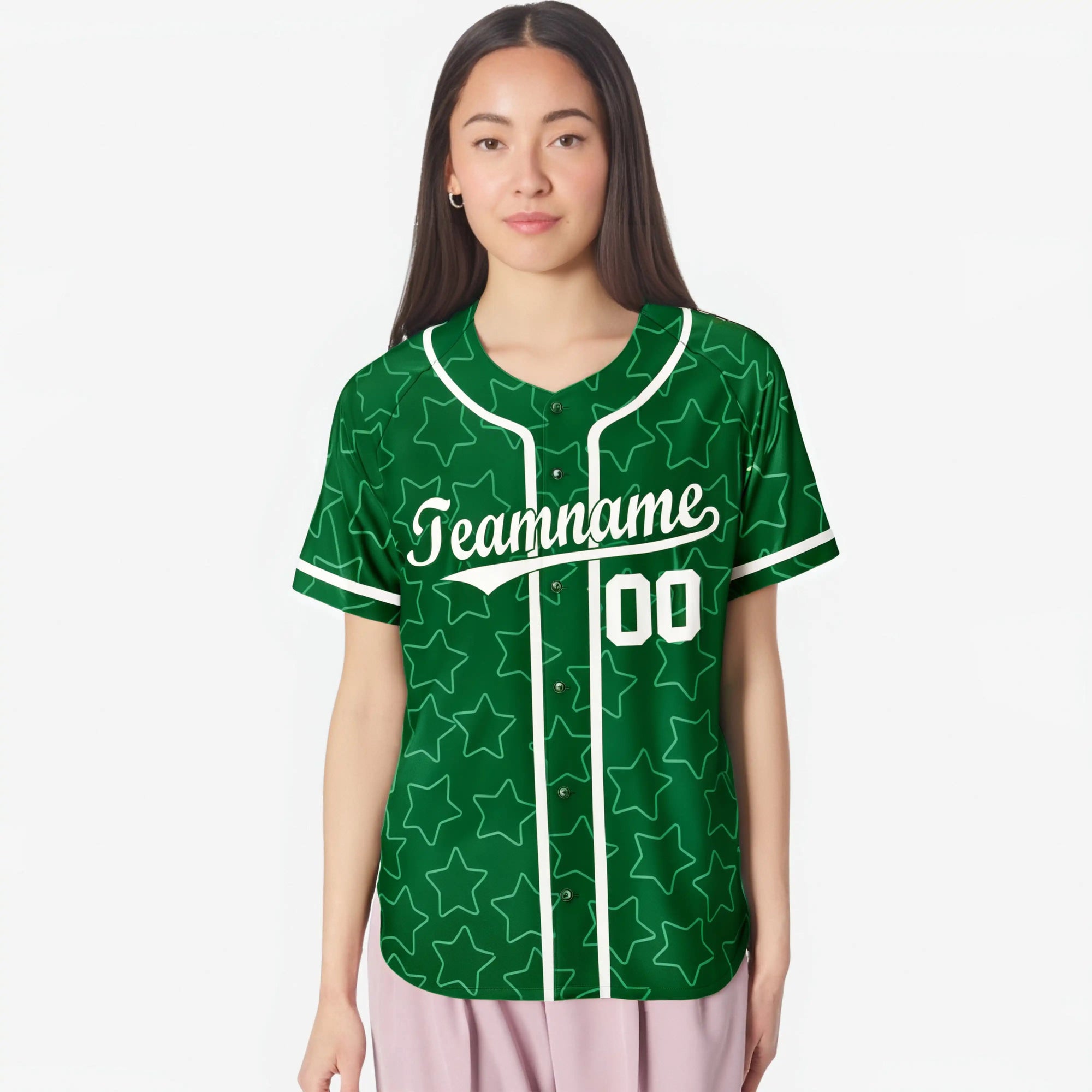 Custom Star Green White Baseball Jersey Button Down Shirt Personalized for Adults/Youth