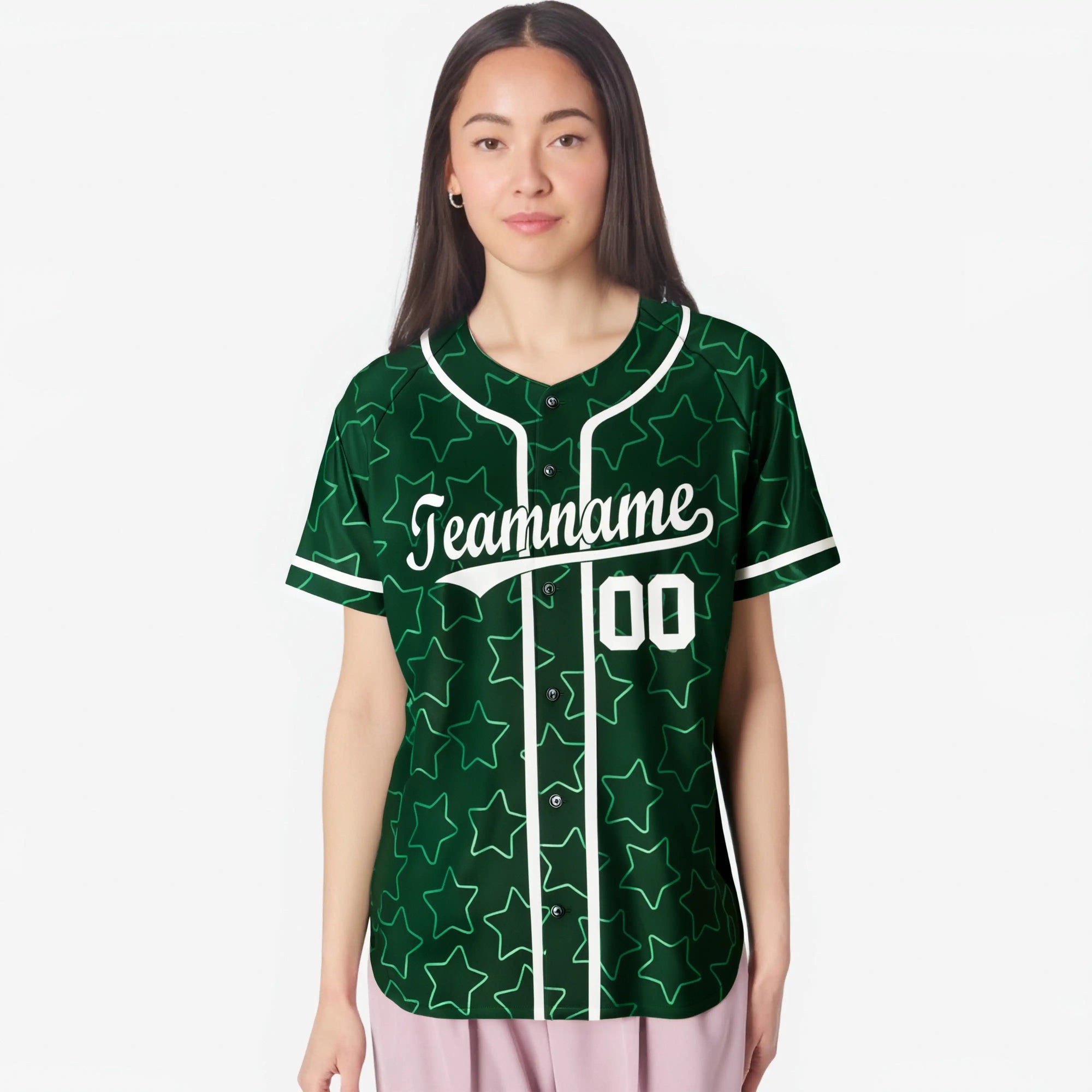 Custom Star Green White Baseball Jersey Button Down Shirt Personalized for Adults/Youth