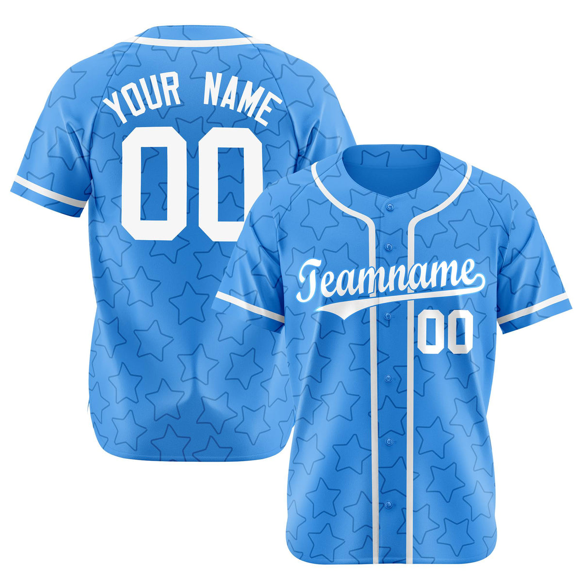 Custom Star Blue White Baseball Jersey Button Down Shirt Personalized for Adults/Youth