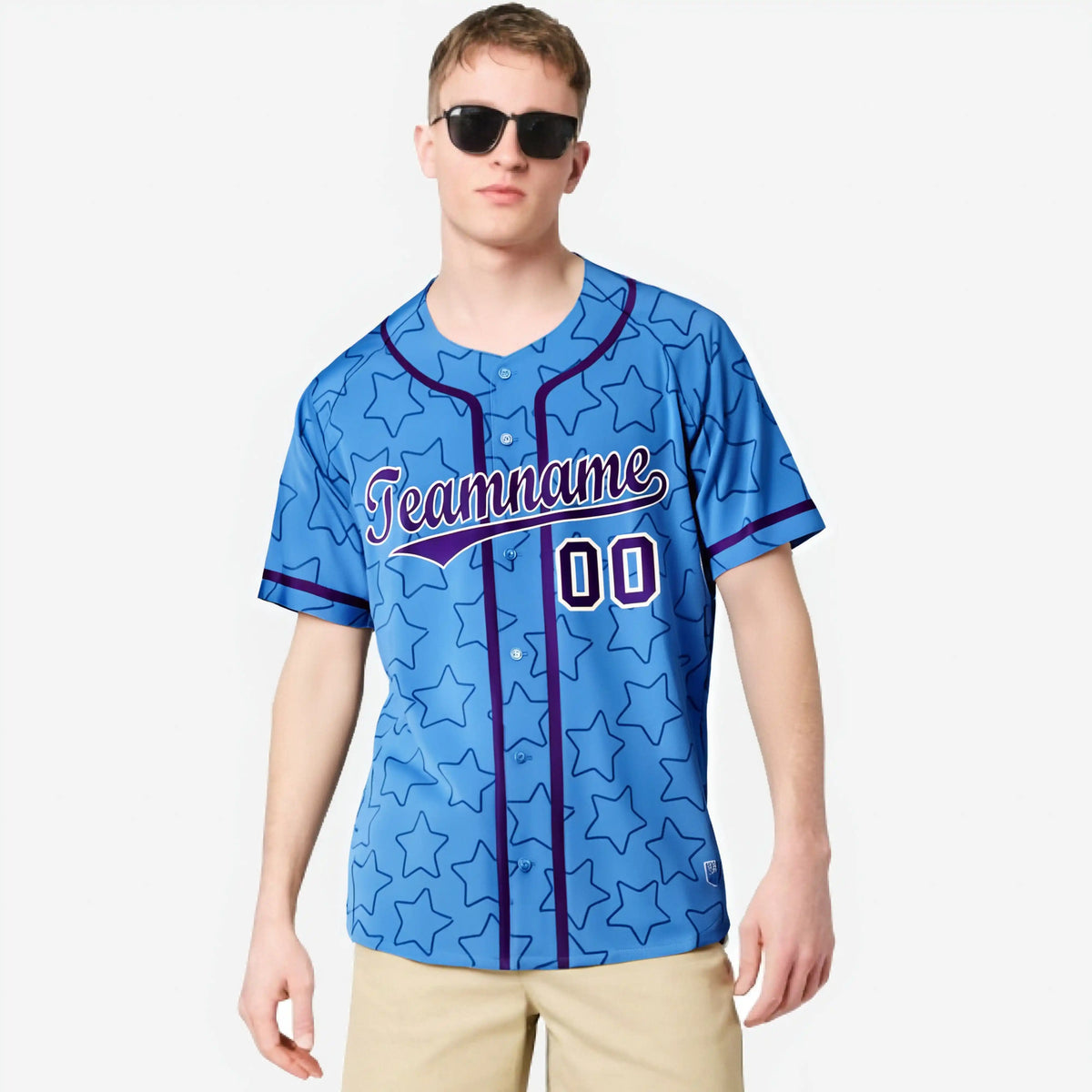 Custom Star Blue Purple Baseball Jersey Button Down Shirt Personalized for Adults/Youth