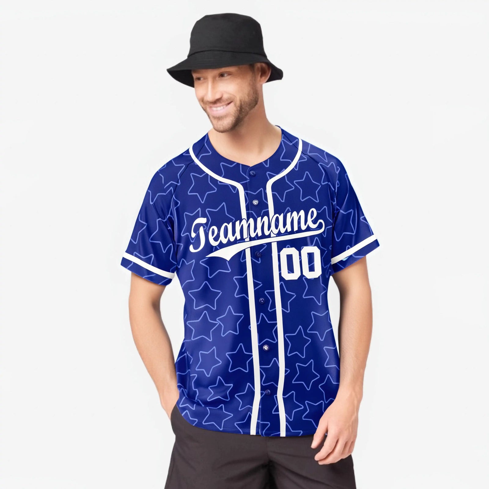 Custom Star Blue White Baseball Jersey Button Down Shirt Personalized for Adults/Youth