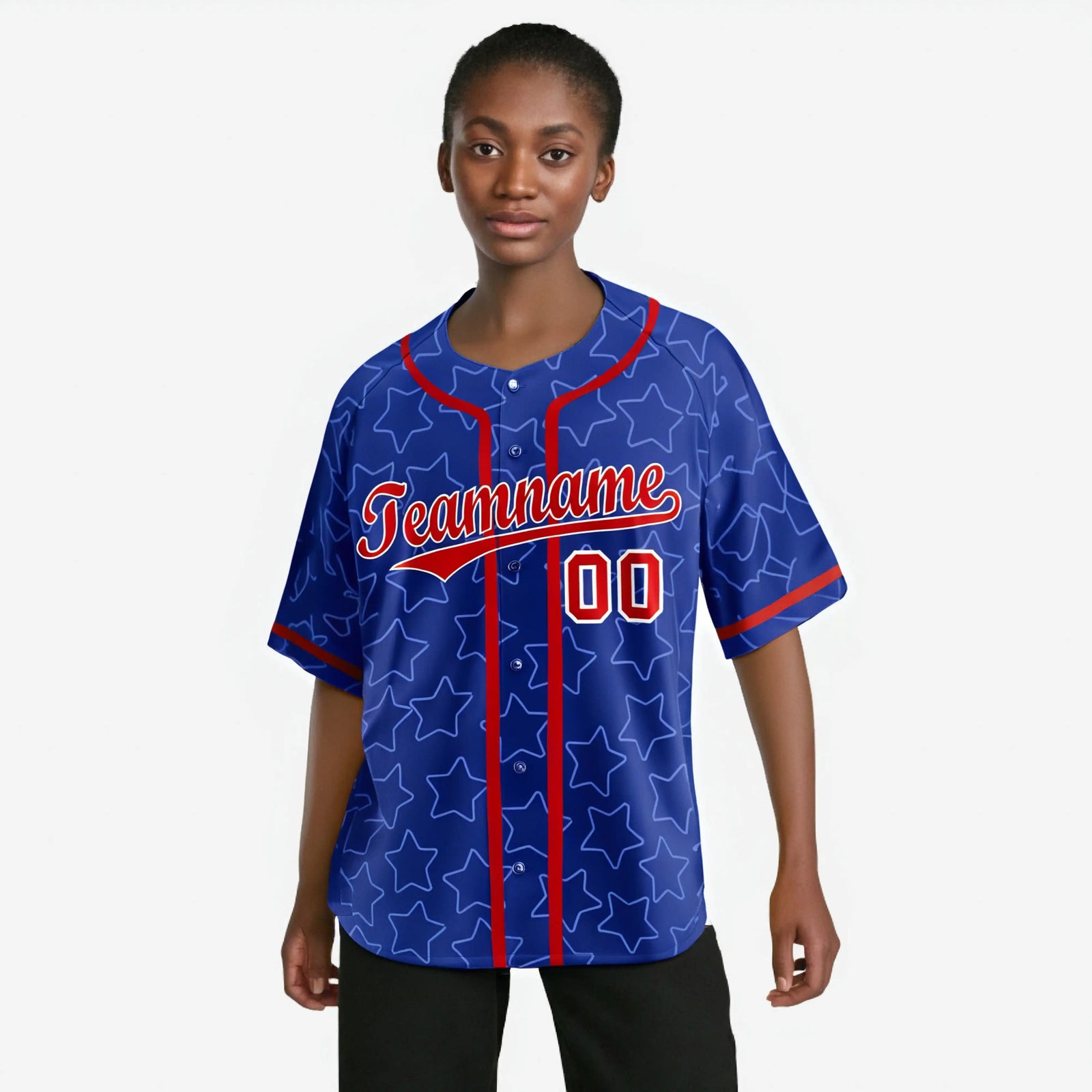 Custom Star Blue Red Baseball Jersey Button Down Shirt Personalized for Adults/Youth