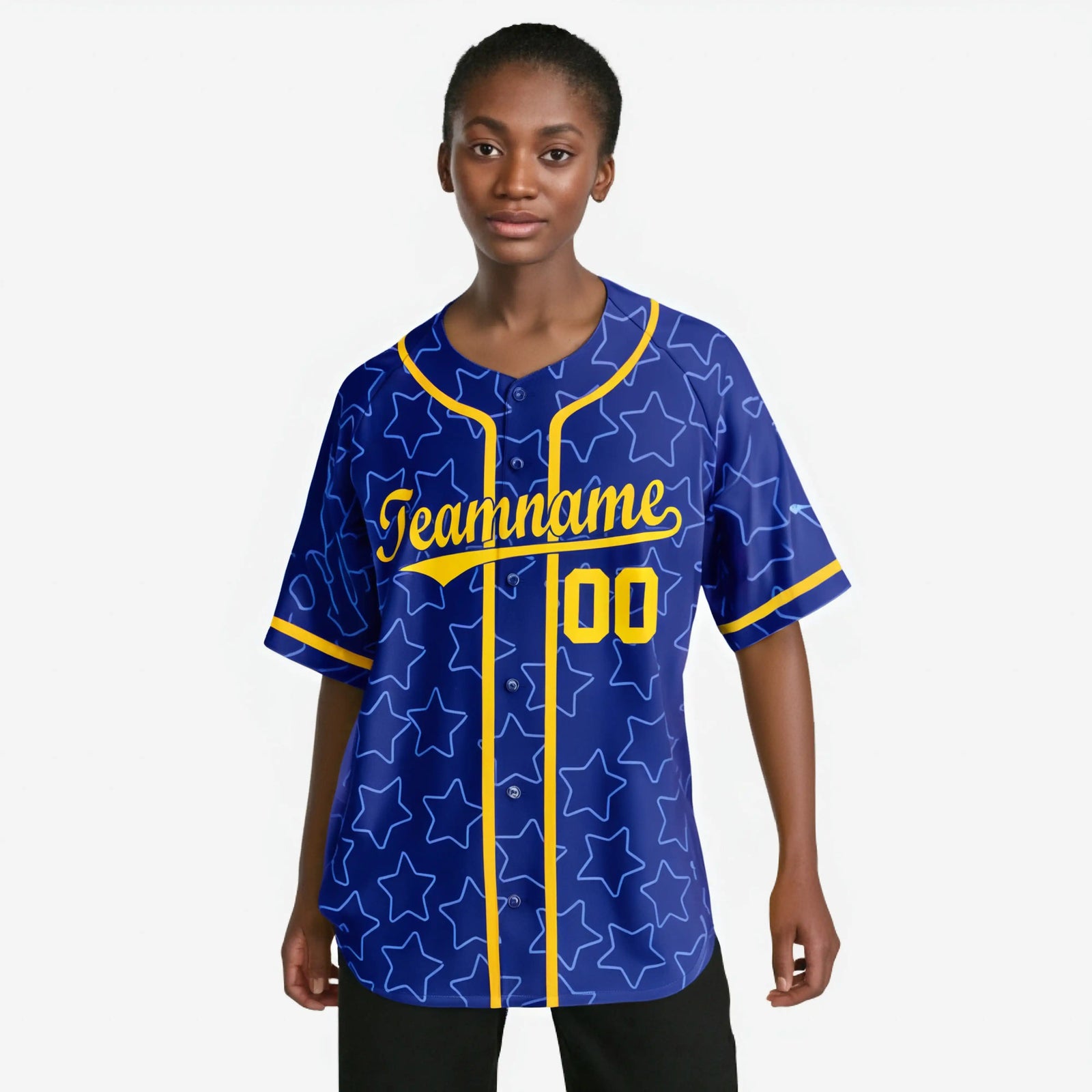 Custom Star Blue Gold Baseball Jersey Button Down Shirt Personalized for Adults/Youth