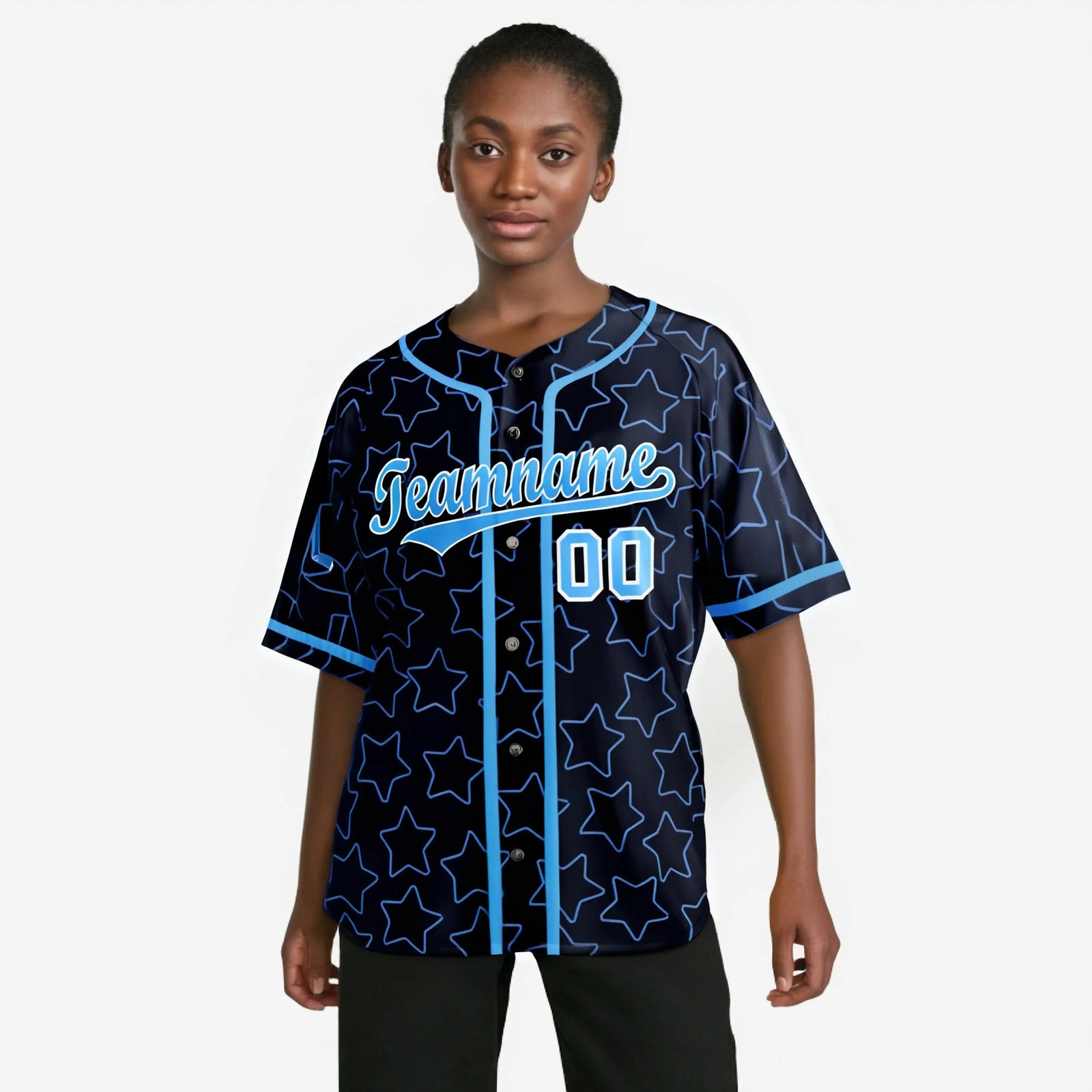 Custom Star Navy Blue-Blue Baseball Jersey Button Down Shirt Personalized for Adults/Youth