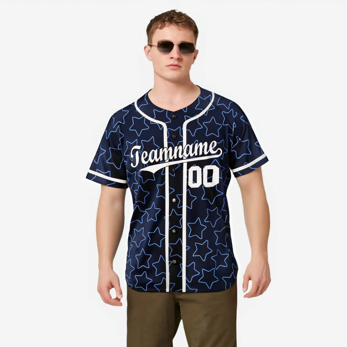 Custom Star Navy Blue-White Baseball Jersey Button Down Shirt Personalized for Adults/Youth