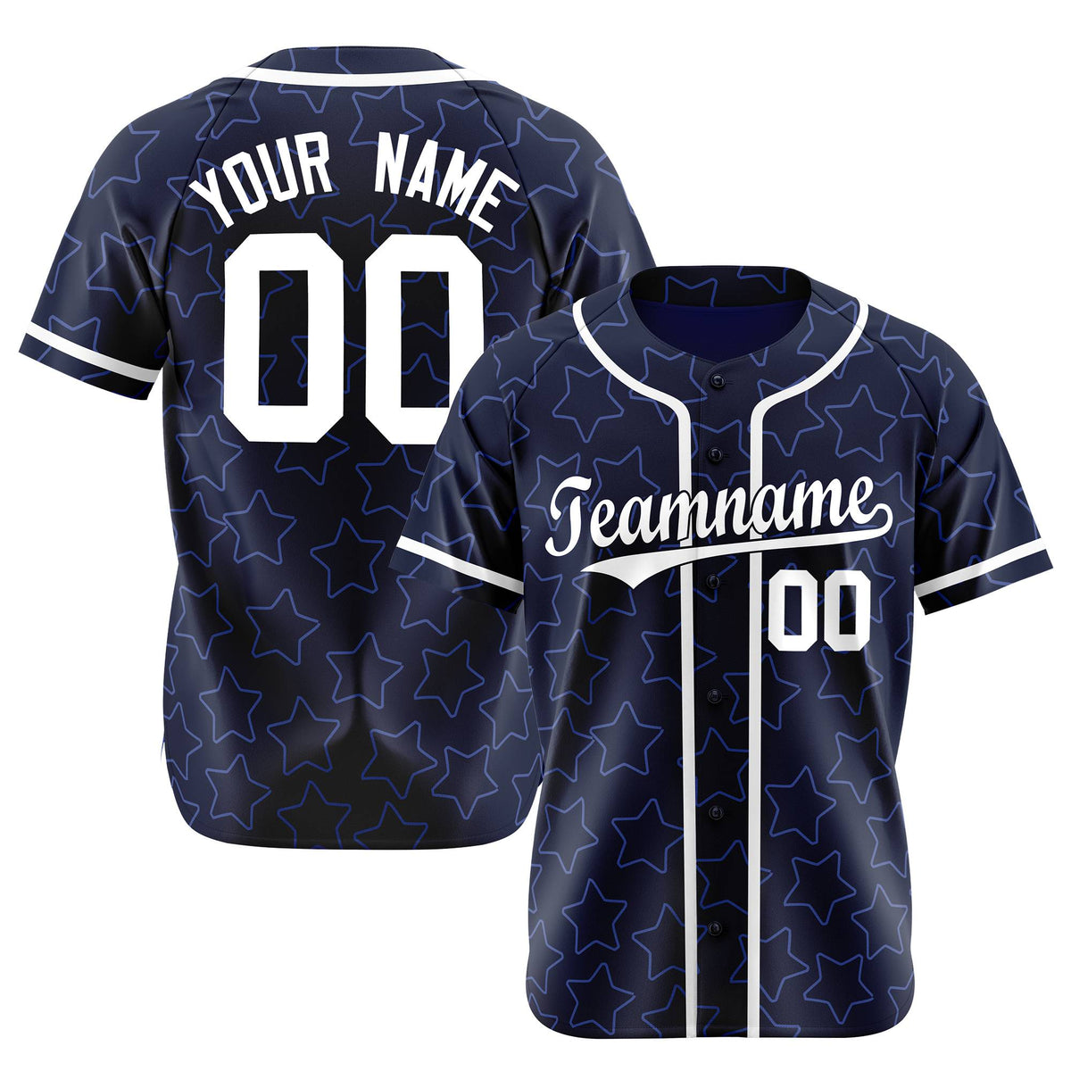 Custom Star Navy Blue-White Baseball Jersey Button Down Shirt Personalized for Adults/Youth