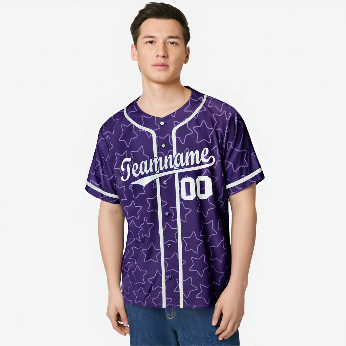 Custom Star Purple White Baseball Jersey Button Down Shirt Personalized for Adults/Youth