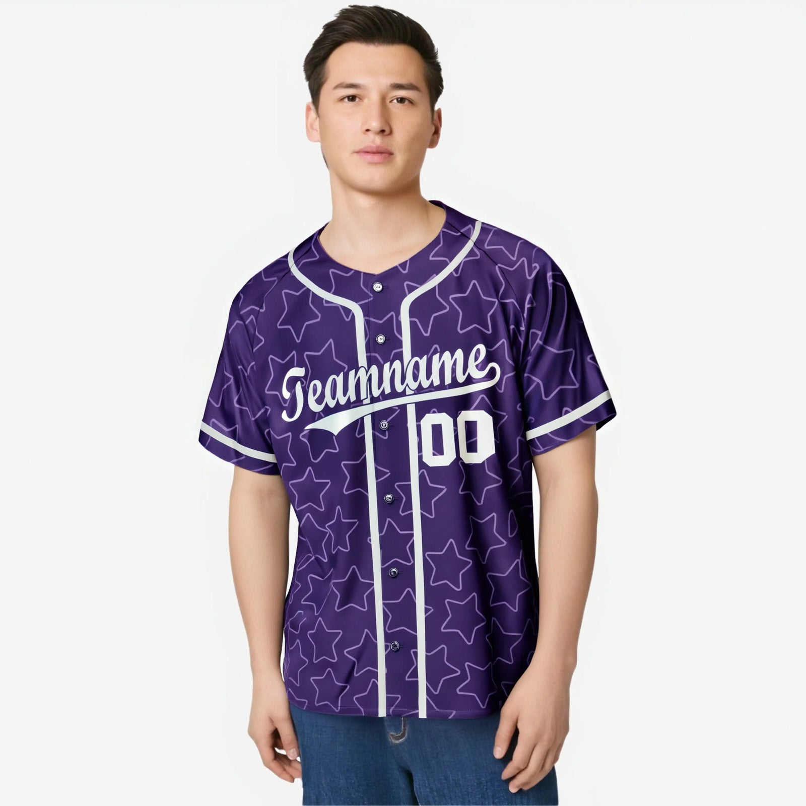 Custom Star Purple White Baseball Jersey Button Down Shirt Personalized for Adults/Youth