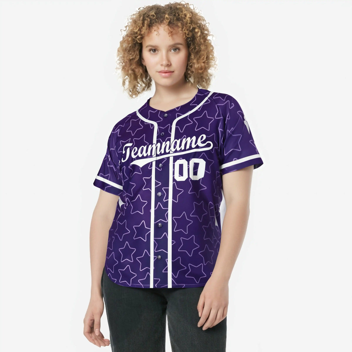 Custom Star Purple White Baseball Jersey Button Down Shirt Personalized for Adults/Youth