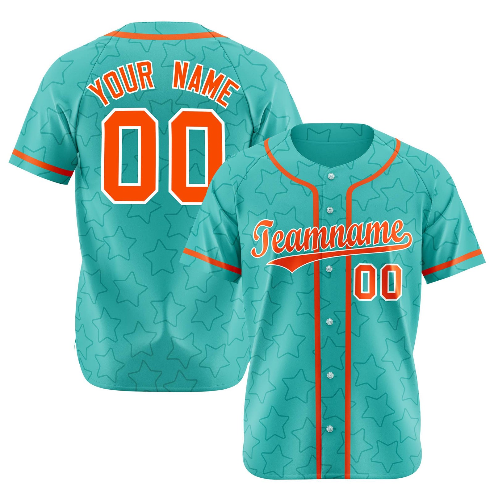 Custom Star Turquoise Orange Baseball Jersey Button Down Shirt Personalized for Adults/Youth