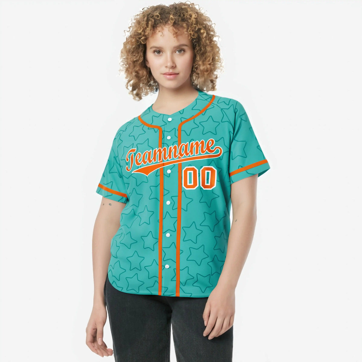 Custom Star Turquoise Orange Baseball Jersey Button Down Shirt Personalized for Adults/Youth